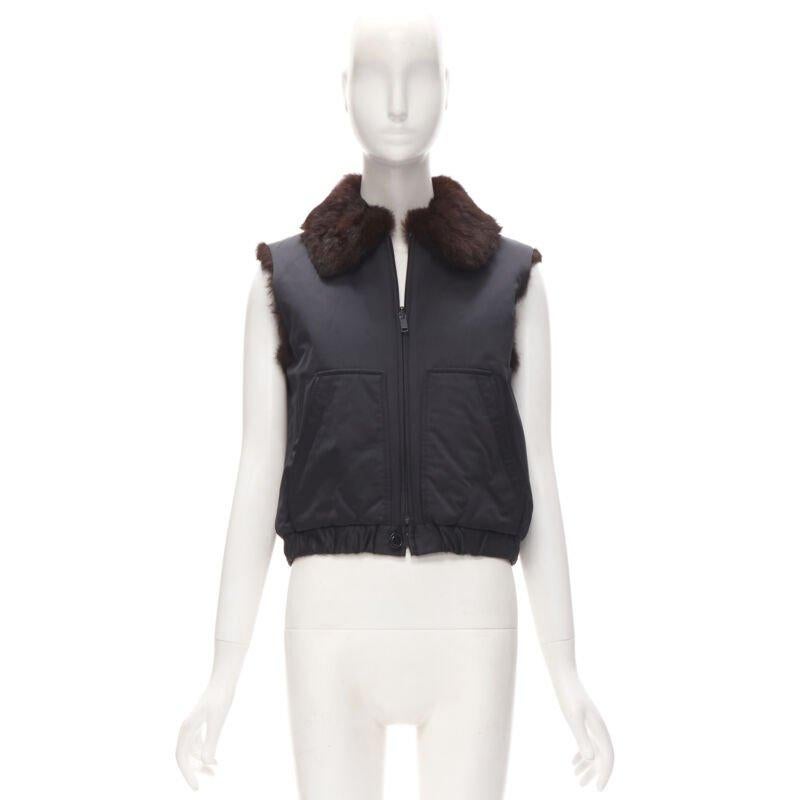Y3 YOHJI YAMAMOTO ADIDAS Veste de gilet réversible en nylon noir et fourrure véritable marron S 5