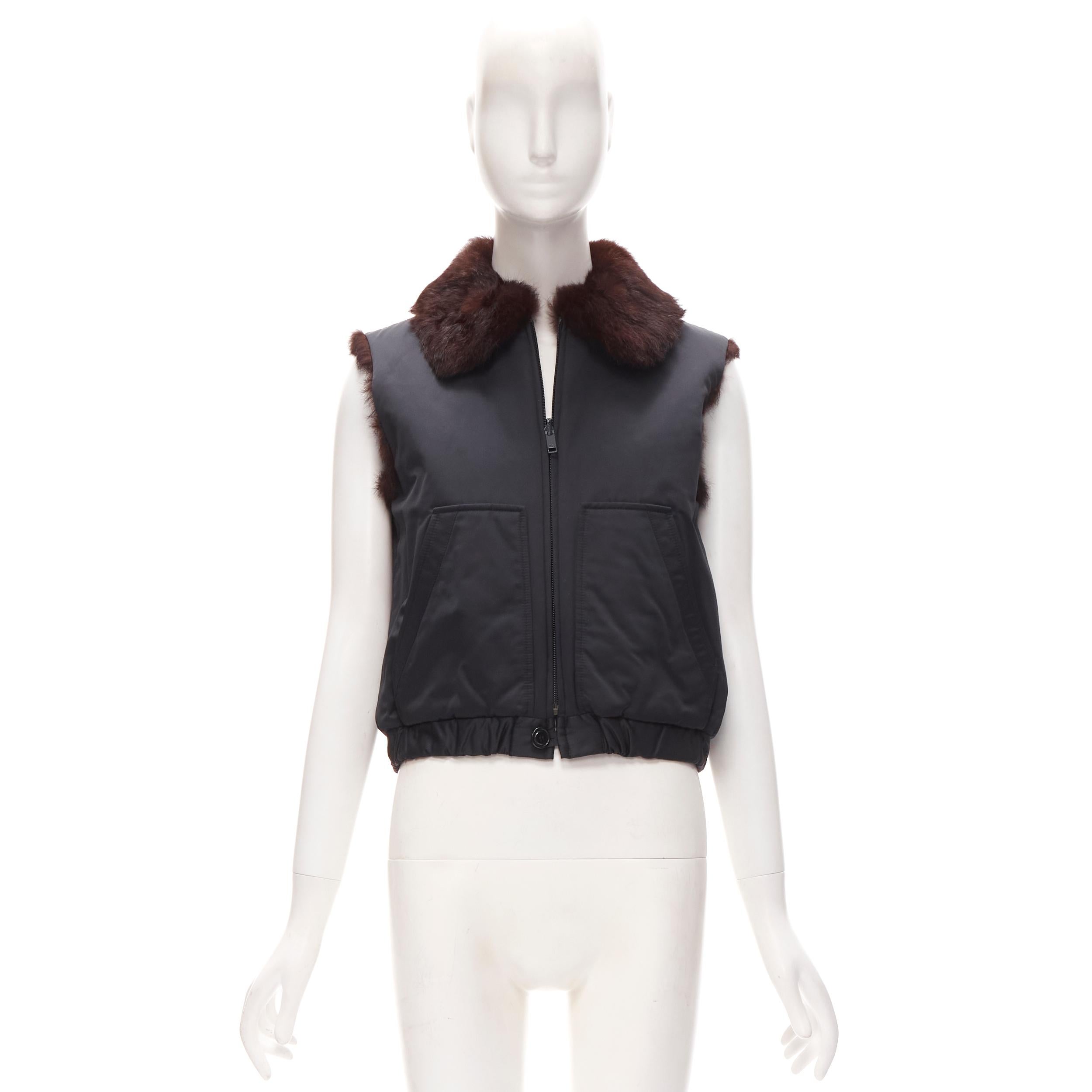 Y3 YOHJI YAMAMOTO ADIDAS black nylon brown genuine fur reversible vest jacket S For Sale 3