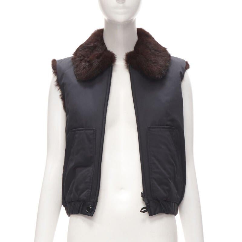 Noir Y3 YOHJI YAMAMOTO ADIDAS Veste de gilet réversible en nylon noir et fourrure véritable marron S