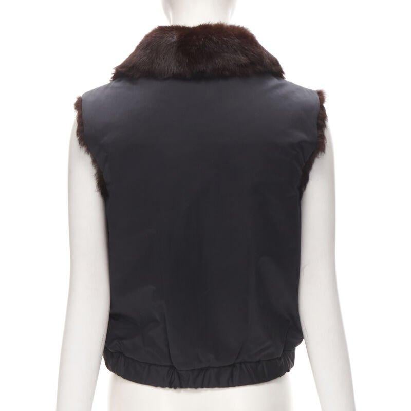 Y3 YOHJI YAMAMOTO ADIDAS Veste de gilet réversible en nylon noir et fourrure véritable marron S 1
