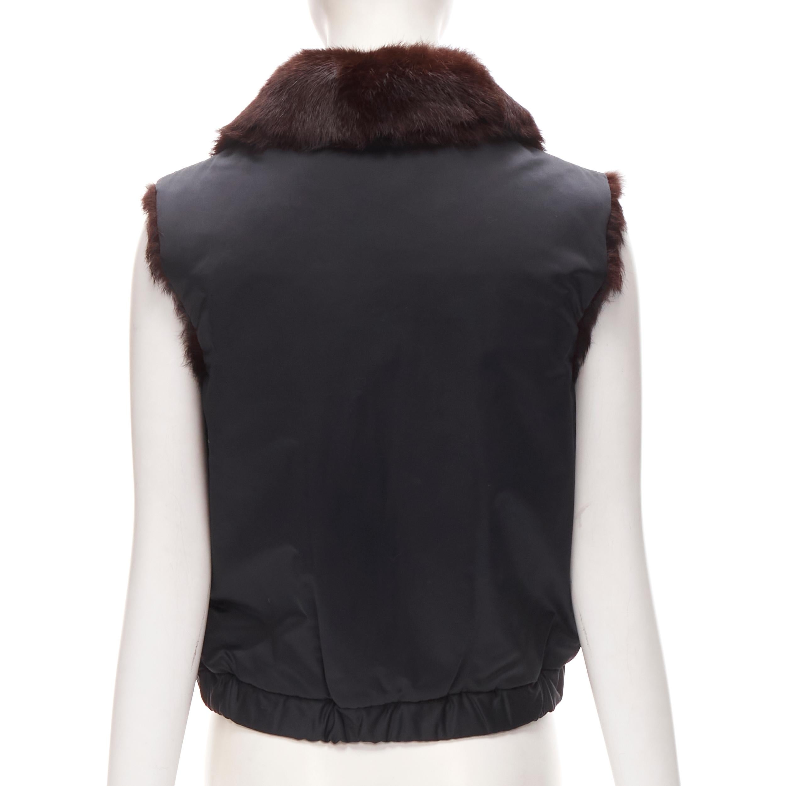 Y3 YOHJI YAMAMOTO ADIDAS black nylon brown genuine fur reversible vest jacket S In Excellent Condition For Sale In Hong Kong, NT