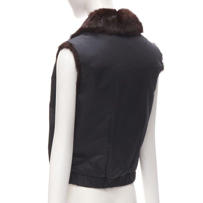Y3 YOHJI YAMAMOTO ADIDAS Veste de gilet réversible en nylon noir et fourrure véritable marron S 2