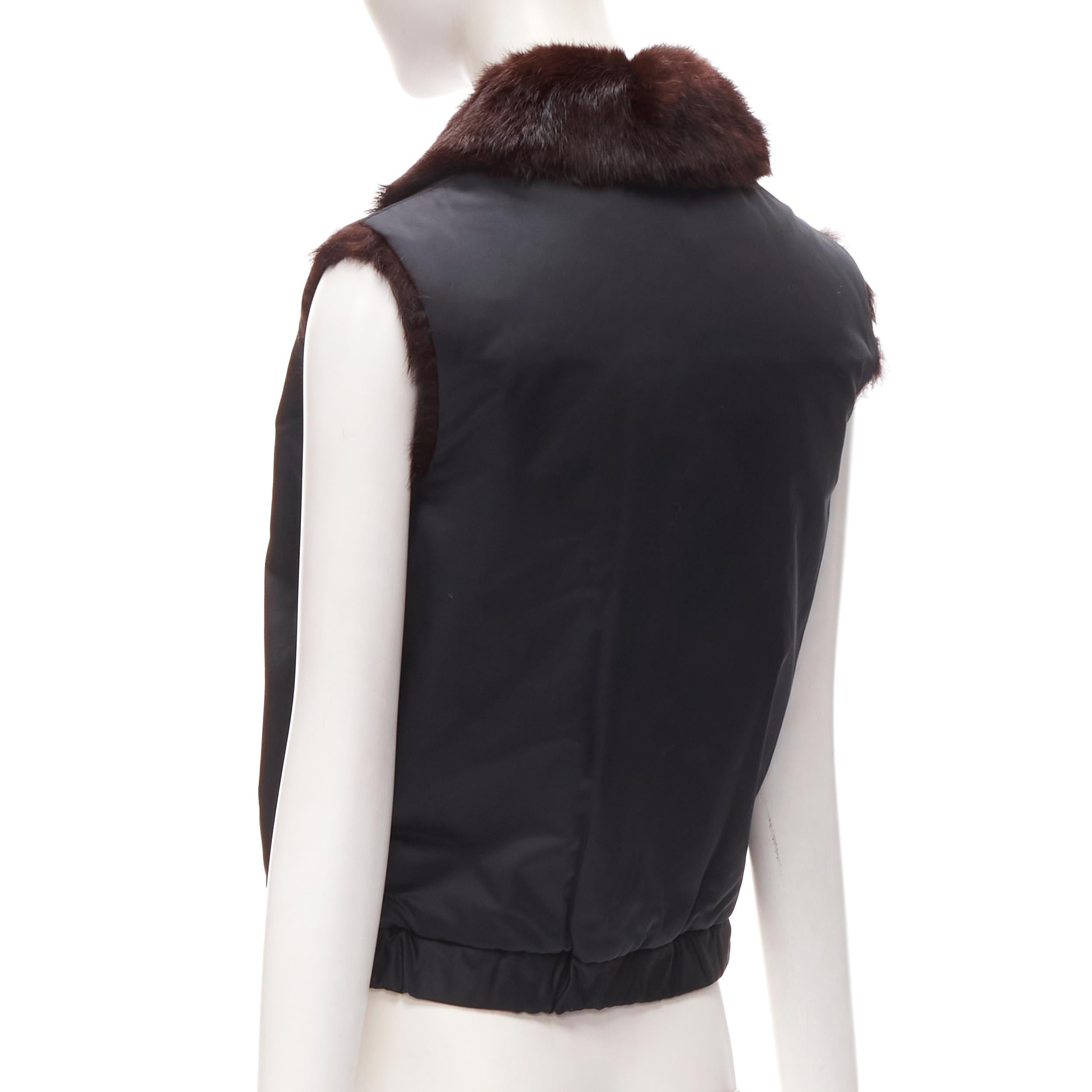 Women's Y3 YOHJI YAMAMOTO ADIDAS black nylon brown genuine fur reversible vest jacket S For Sale
