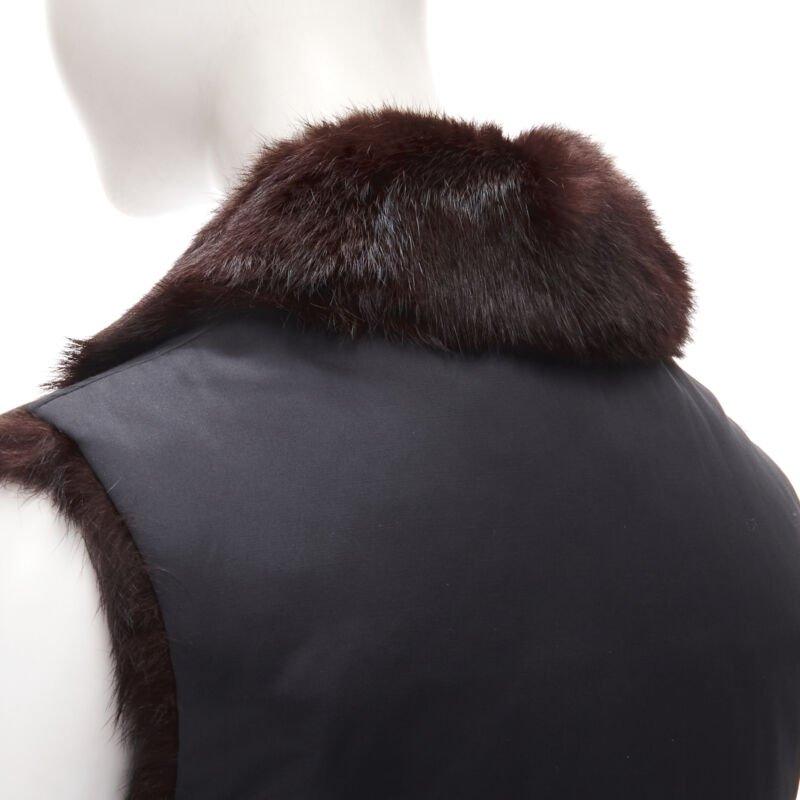 Y3 YOHJI YAMAMOTO ADIDAS Veste de gilet réversible en nylon noir et fourrure véritable marron S 4