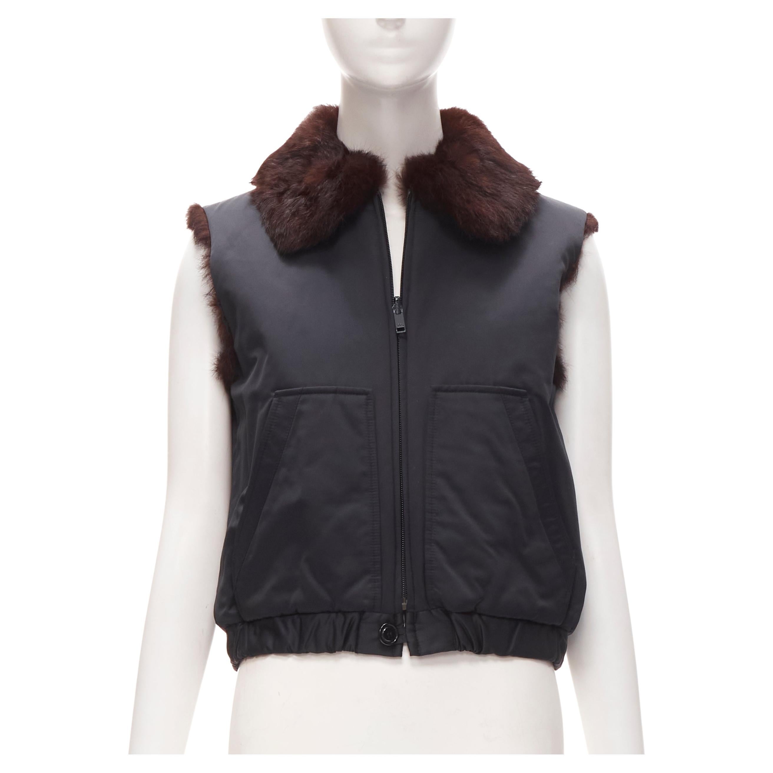Y3 YOHJI YAMAMOTO ADIDAS black nylon brown genuine fur reversible vest jacket S For Sale