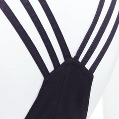 Y3 YOHJI YAMAMOTO ADIDAS black straps striped pleather side flared dungarees