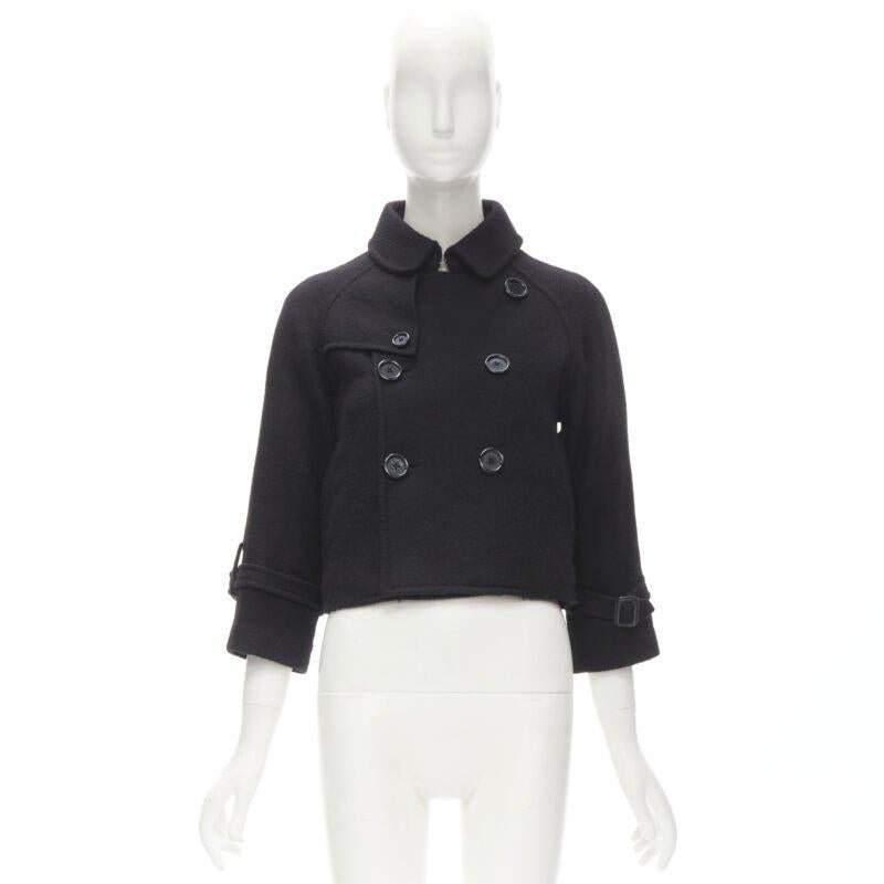 Y3 YOHJI YAMAMOTO ADIDAS black wool double breasted flared capelet trench XS 5