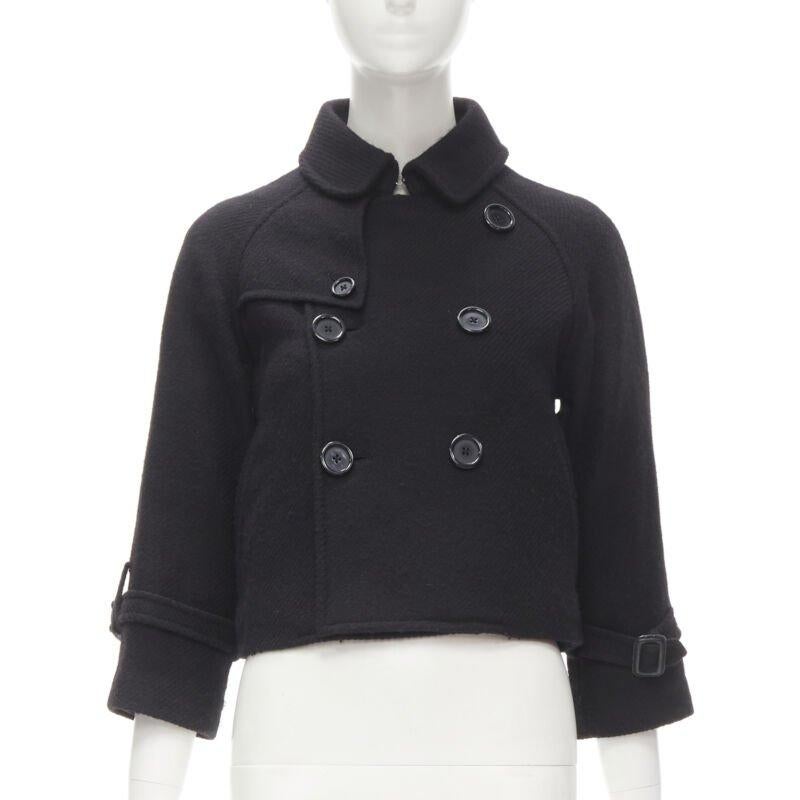 Black Y3 YOHJI YAMAMOTO ADIDAS black wool double breasted flared capelet trench XS