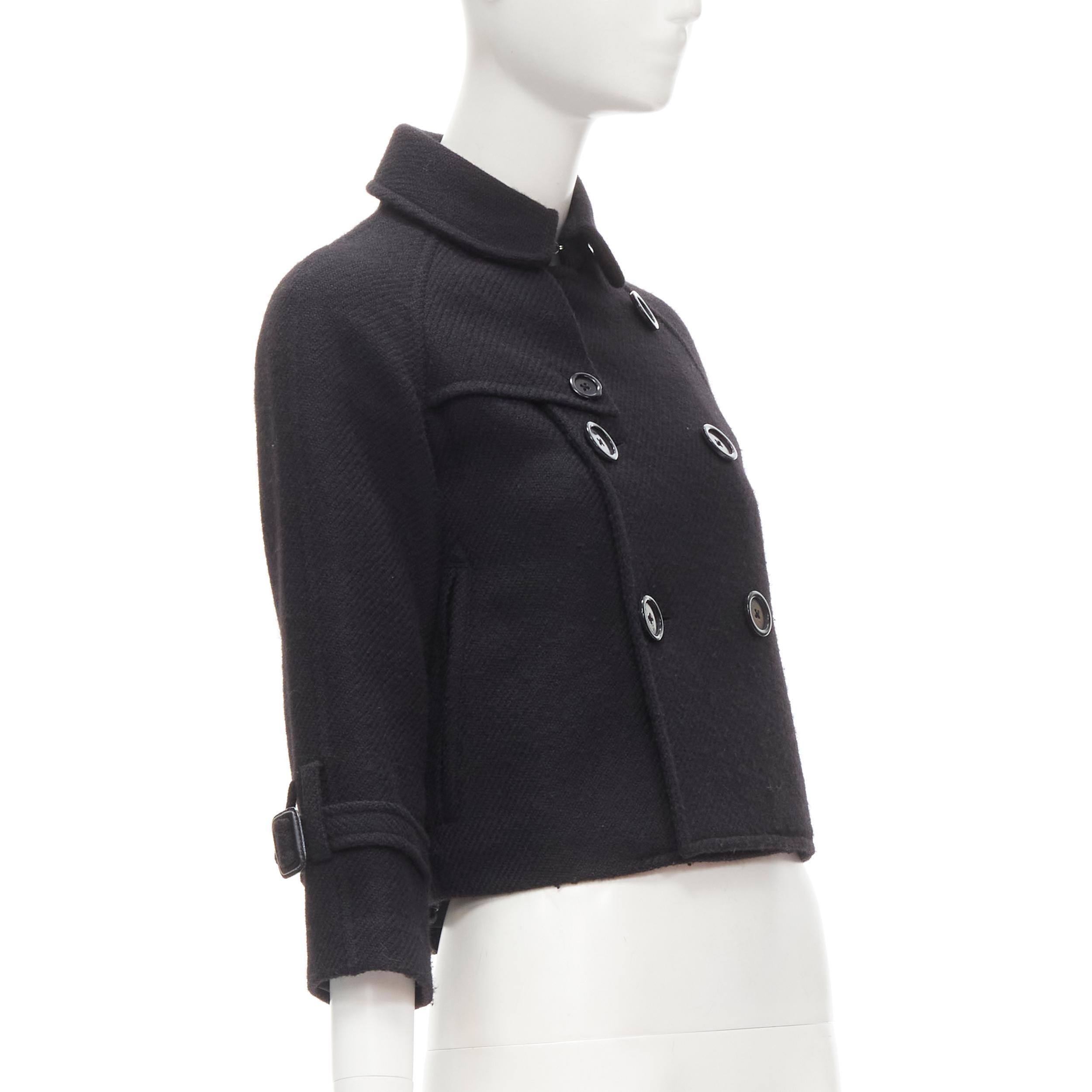 Y3 YOHJI YAMAMOTO ADIDAS black wool double breasted flared capelet trench XS In Excellent Condition For Sale In Hong Kong, NT