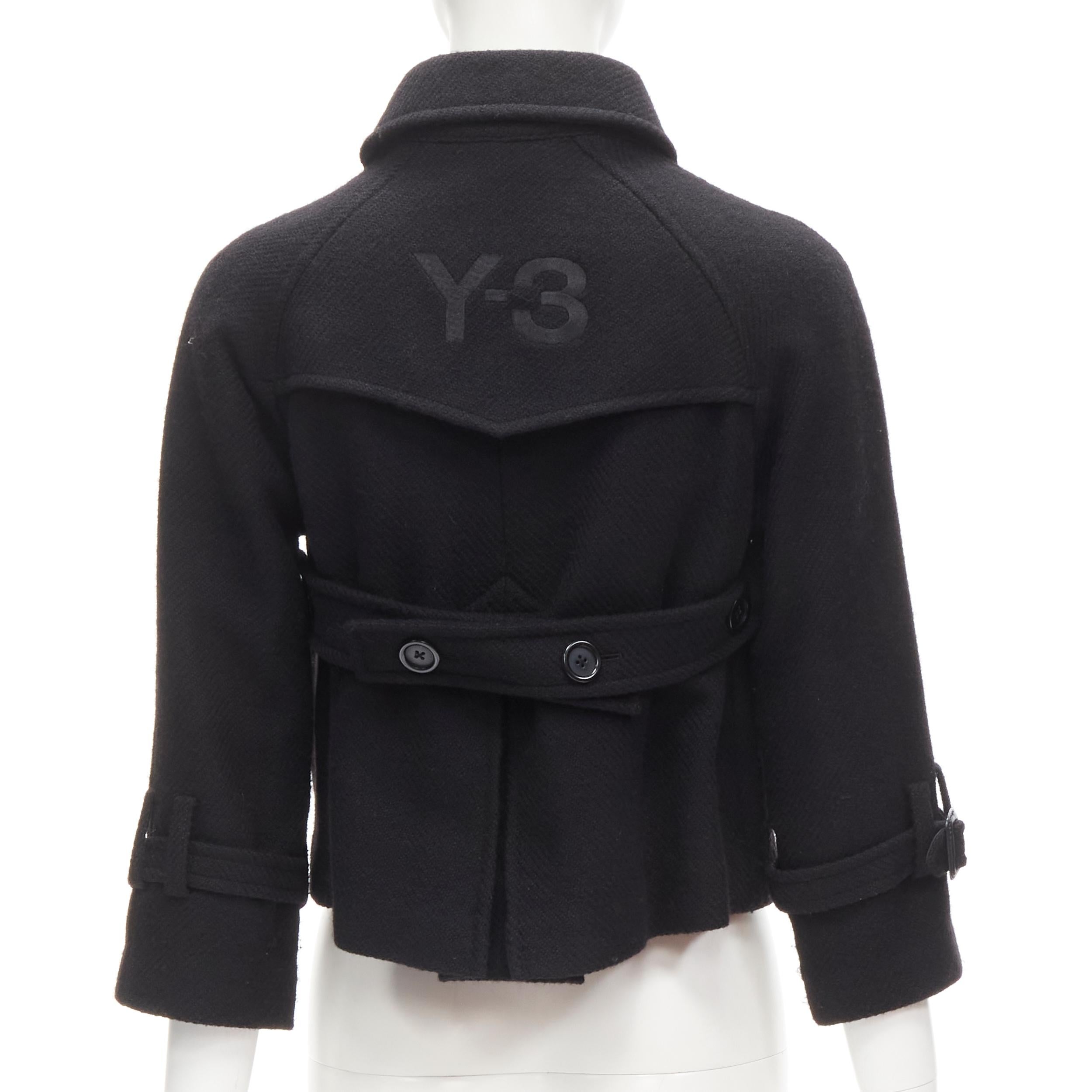 Y3 YOHJI YAMAMOTO ADIDAS black wool double breasted flared capelet trench XS For Sale 1