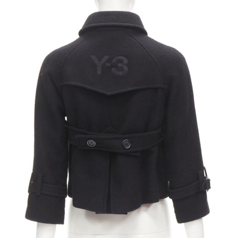 Y3 YOHJI YAMAMOTO ADIDAS black wool double breasted flared capelet trench XS 1