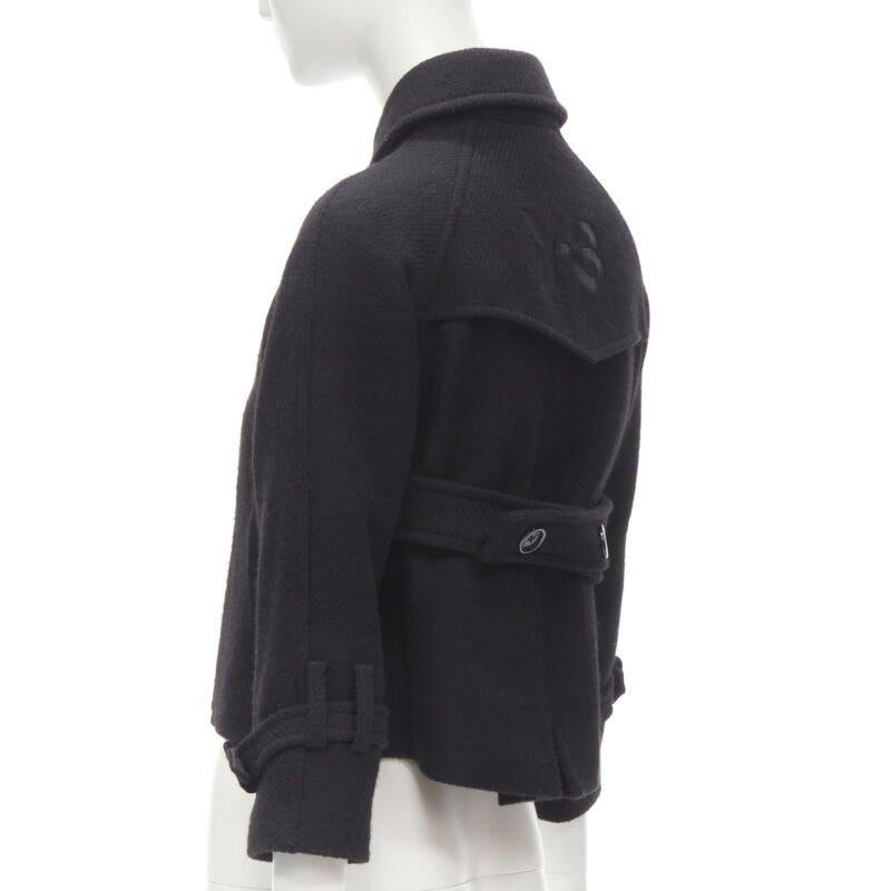 Y3 YOHJI YAMAMOTO ADIDAS black wool double breasted flared capelet trench XS 2