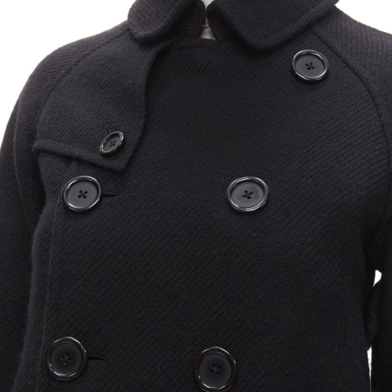 Y3 YOHJI YAMAMOTO ADIDAS black wool double breasted flared capelet trench XS 3