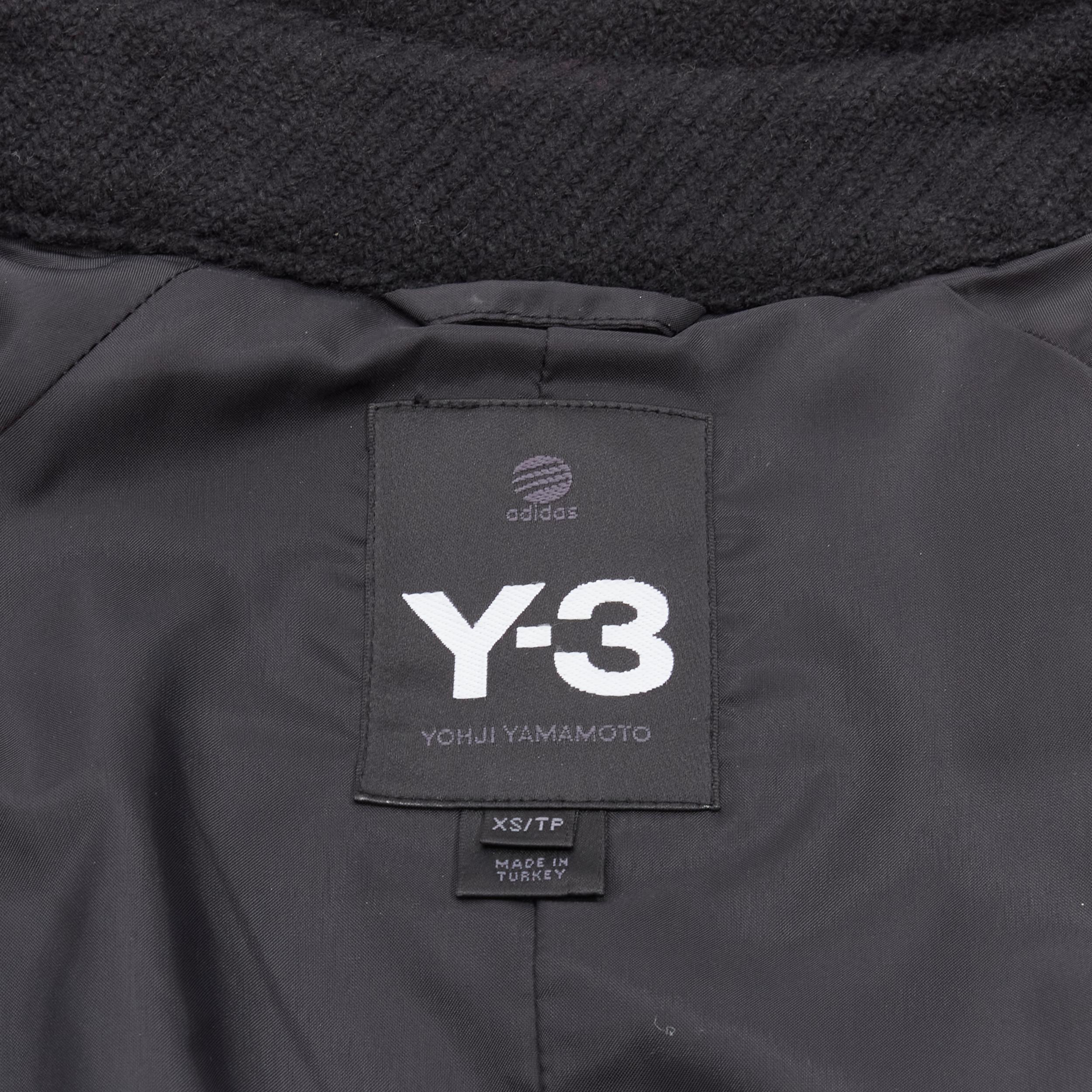 Y3 YOHJI YAMAMOTO ADIDAS black wool double breasted flared capelet trench XS For Sale 4