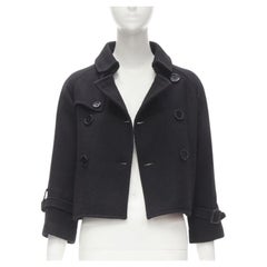 Y3 YOHJI YAMAMOTO ADIDAS black wool double breasted flared capelet trench XS