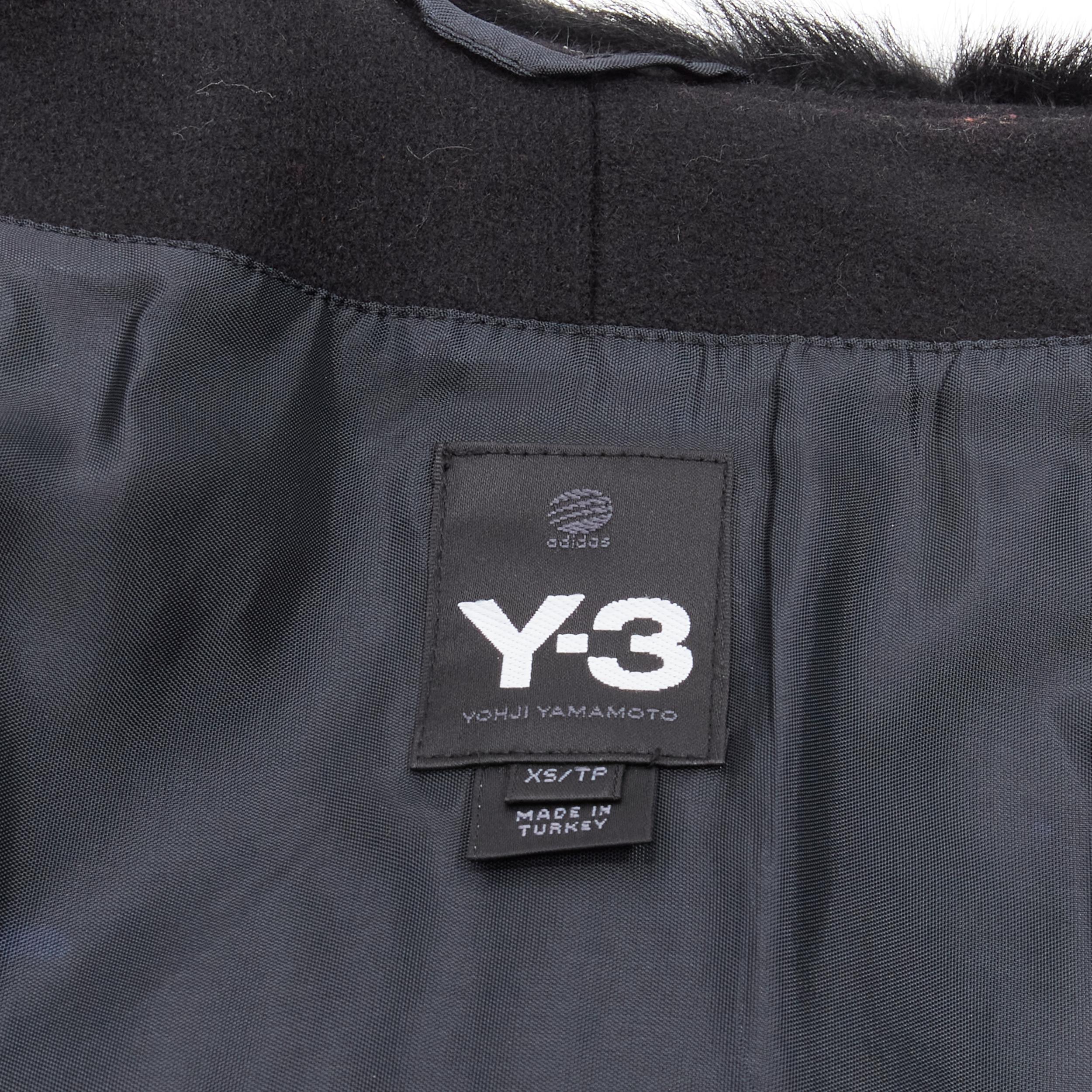 Y3 YOHJI YAMAMOTO ADIDAS black wool fur lined hood cocoon coat XS For Sale 5