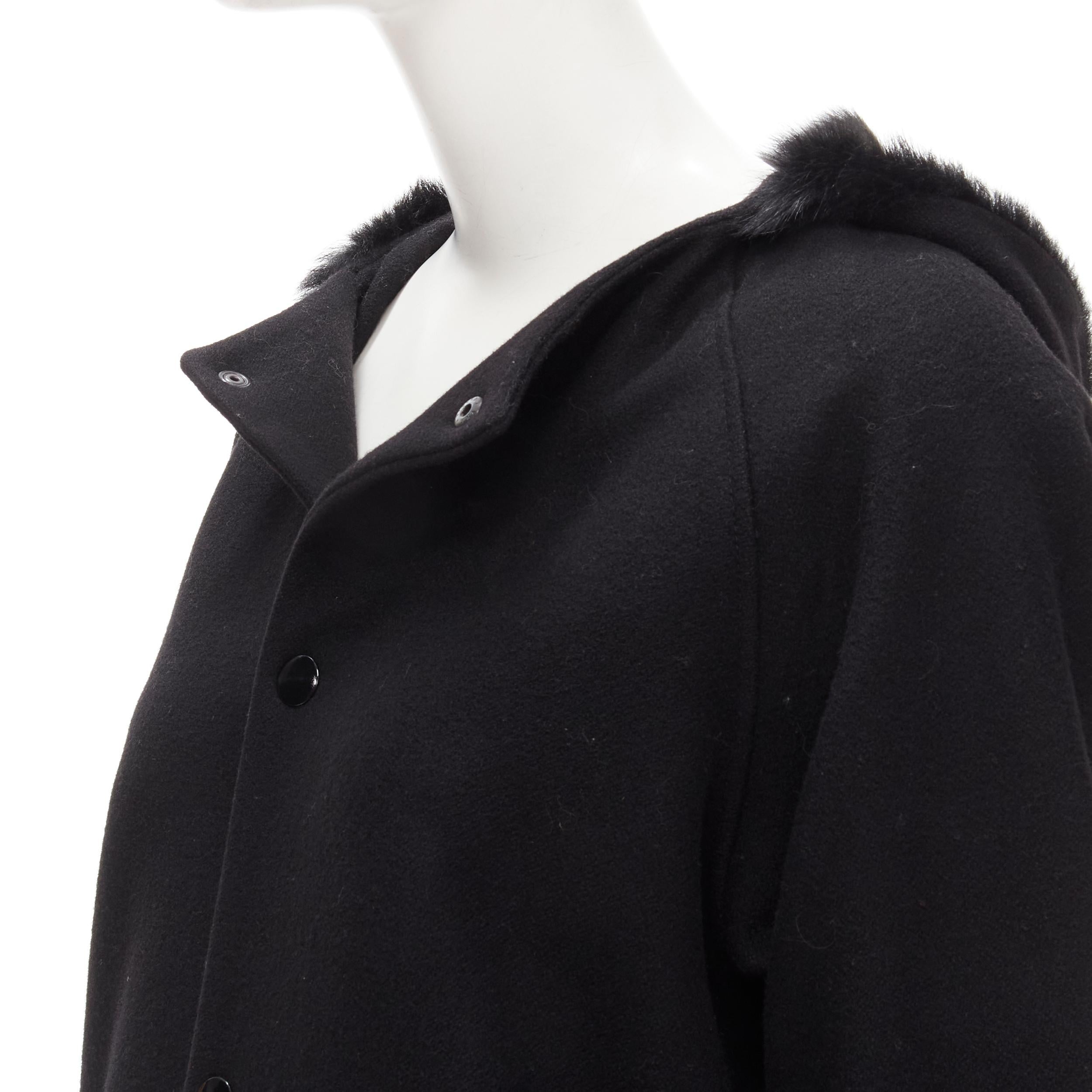 Y3 YOHJI YAMAMOTO ADIDAS black wool fur lined hood cocoon coat XS For Sale 4