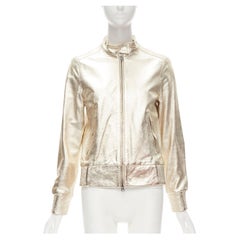 Y3 YOHJI YAMAMOTO ADIDAS metallic gold genuine leather zip bomber jacket S