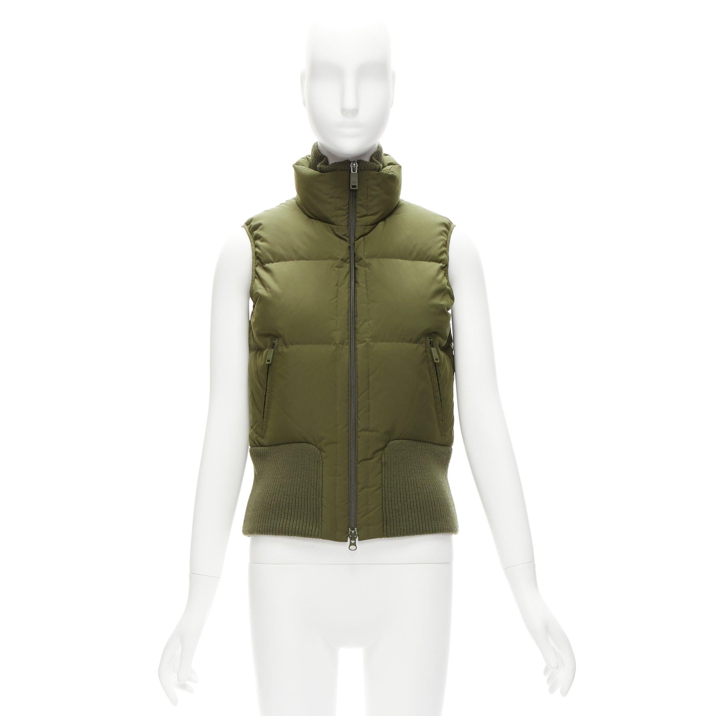 Y3 YOHJI YAMAMOTO green nylon logo high neck cropped zip puffer vest XS For Sale 5