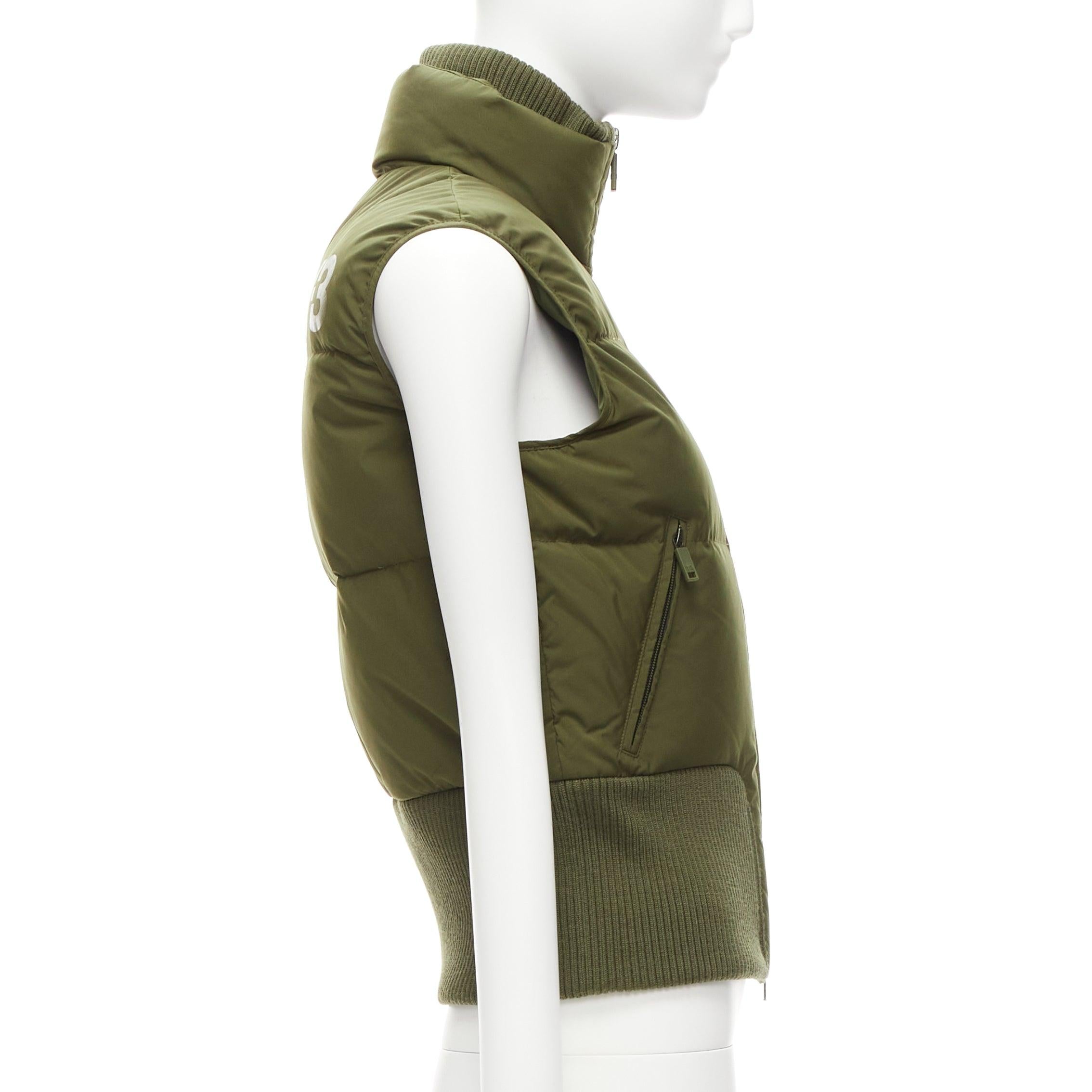 Y3 YOHJI YAMAMOTO green nylon logo high neck cropped zip puffer vest XS In Good Condition For Sale In Hong Kong, NT