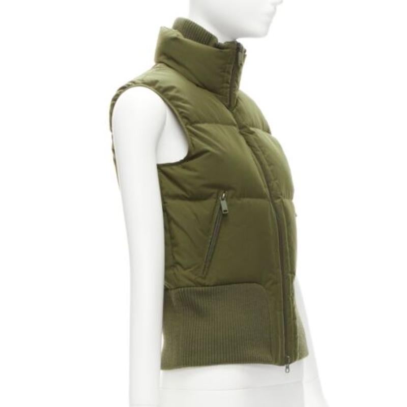 Y3 YOHJI YAMAMOTO green nylon logo high neck cropped zip puffer vest XS In Good Condition For Sale In Hong Kong, NT