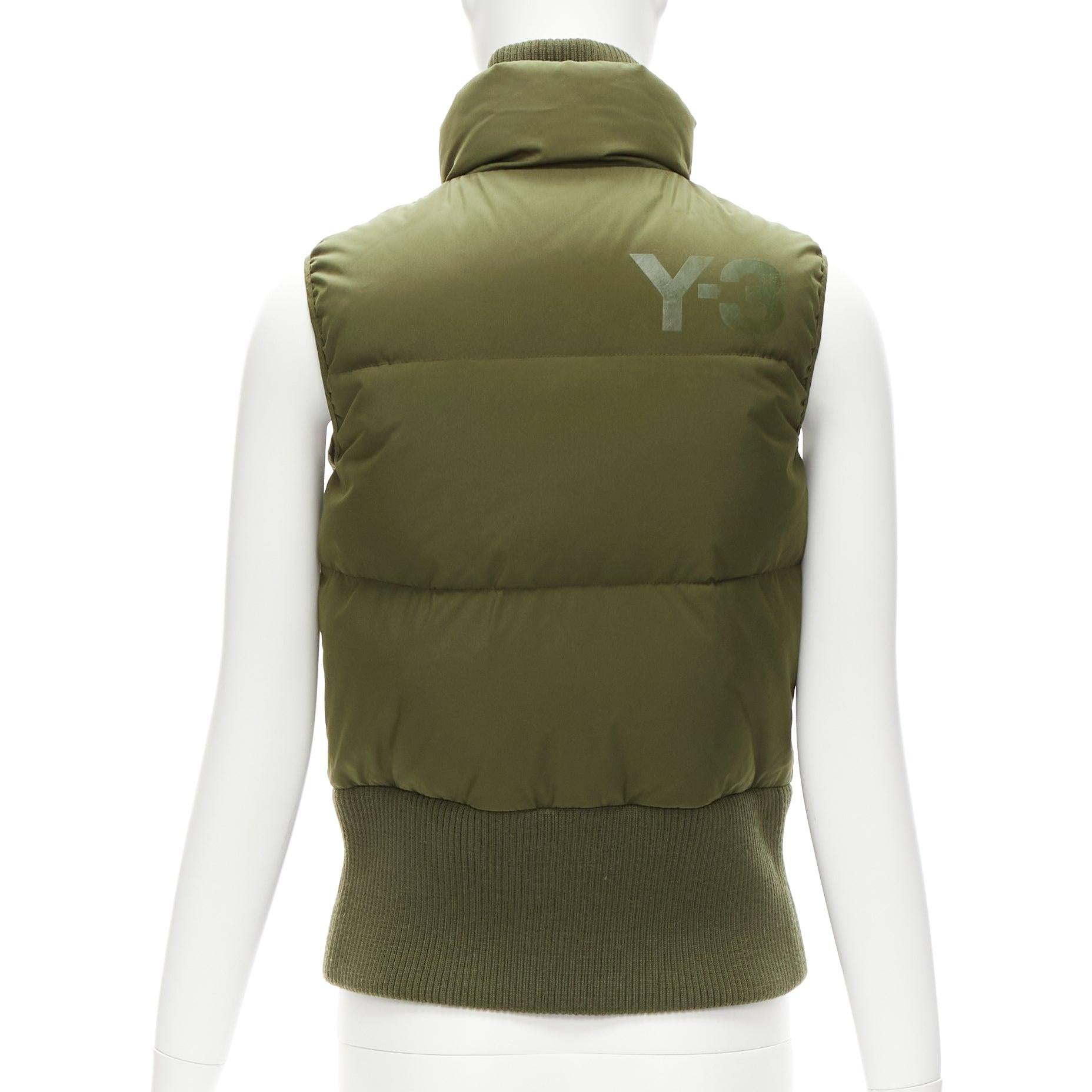 Women's Y3 YOHJI YAMAMOTO green nylon logo high neck cropped zip puffer vest XS For Sale