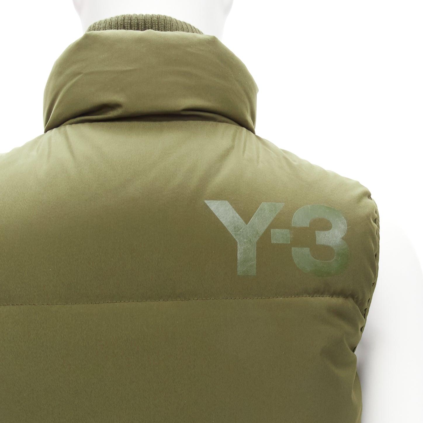 Y3 YOHJI YAMAMOTO green nylon logo high neck cropped zip puffer vest XS For Sale 2