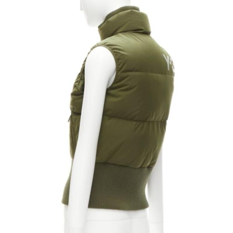Y3 YOHJI YAMAMOTO green nylon logo high neck cropped zip puffer vest XS For Sale 2