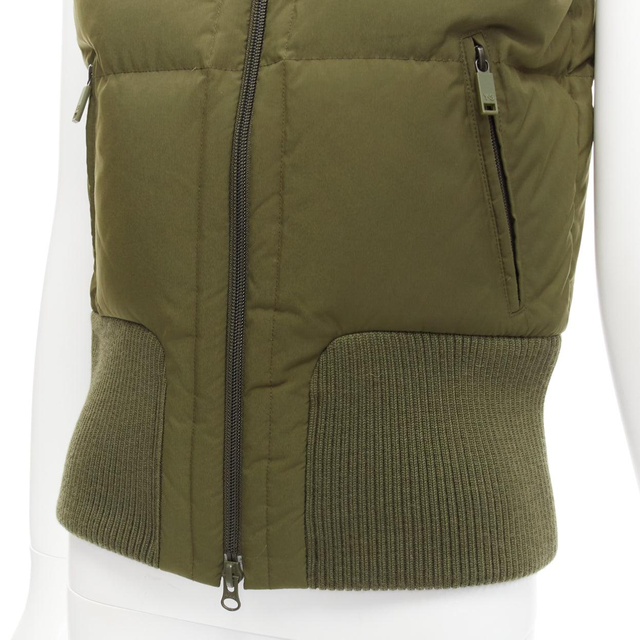 Y3 YOHJI YAMAMOTO green nylon logo high neck cropped zip puffer vest XS For Sale 3