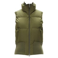 Y3 YOHJI YAMAMOTO green nylon logo high neck cropped zip puffer vest XS