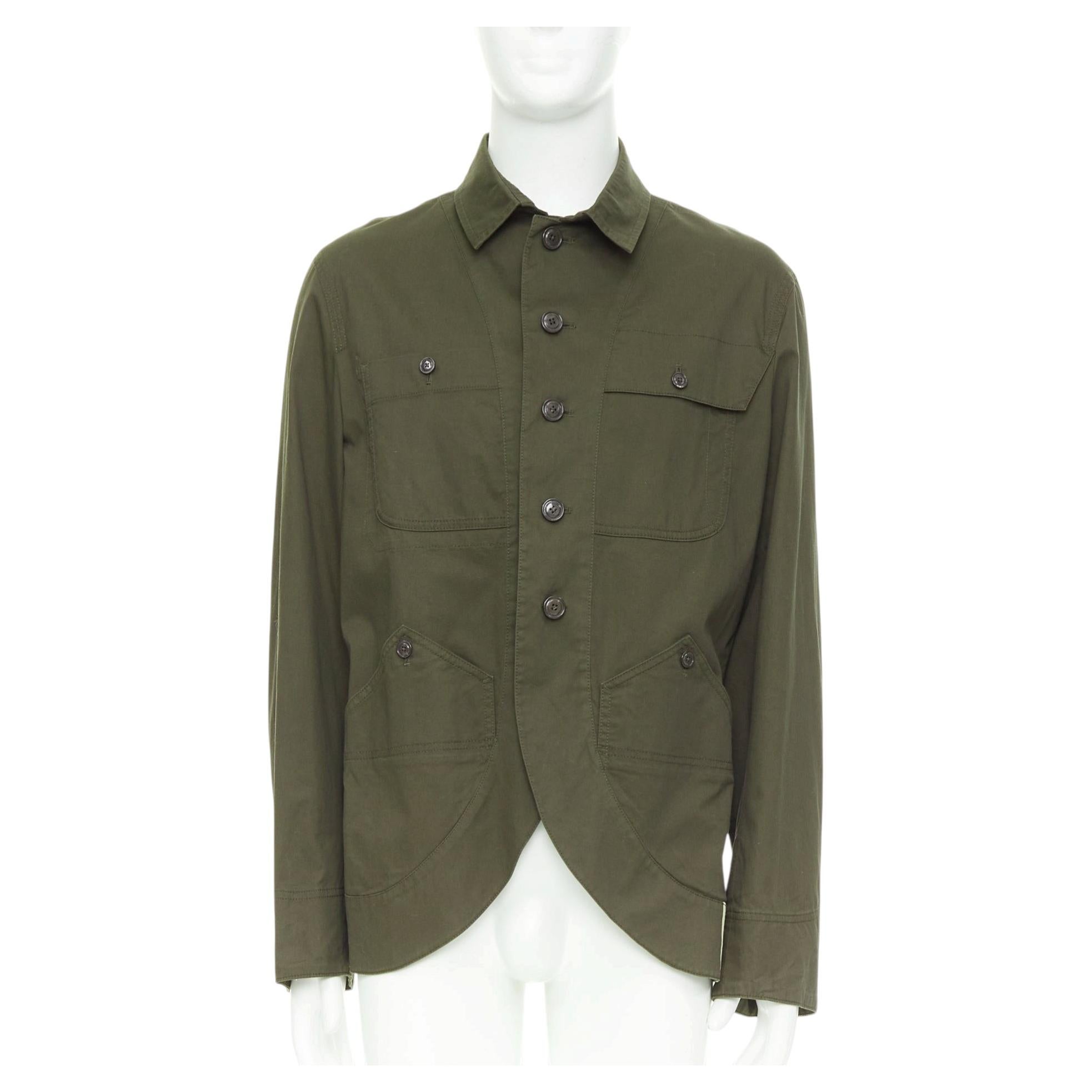 Y3 YOHJI YAMAMOTO khaki green cotton curved hem military overshirt jacket JP3 L