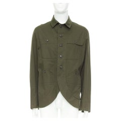 Y3 YOHJI YAMAMOTO khaki green cotton curved hem military overshirt jacket JP3 L