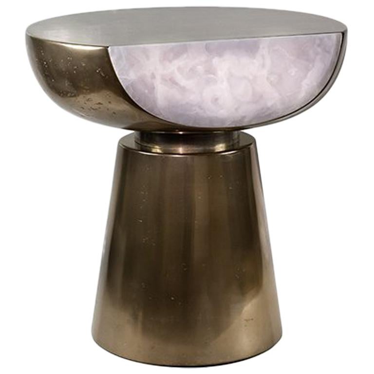 21 st Century YaYo Bronzed Marble Cocktail Pedestal Table with Brass Detailing