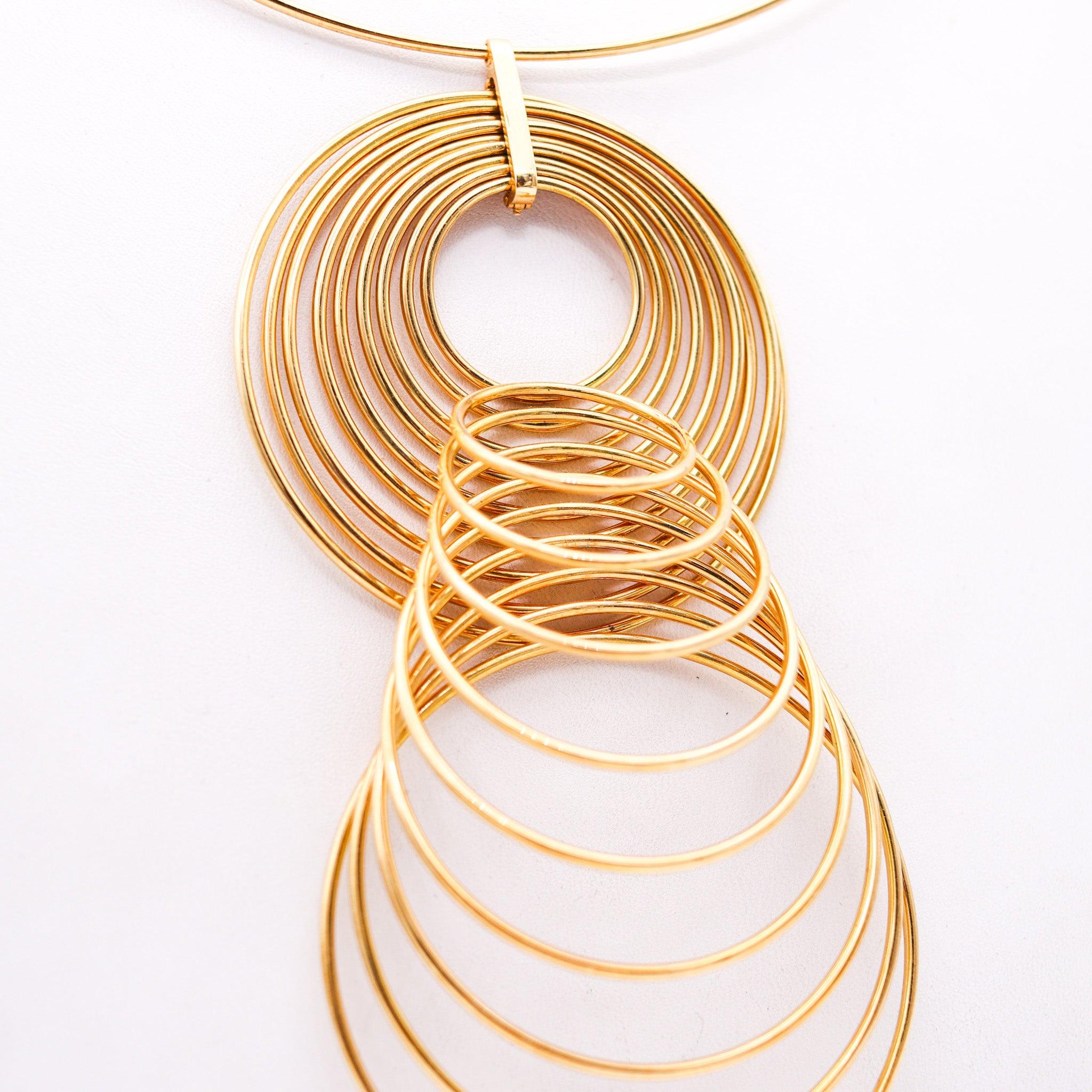 YAACOV AGAM 1970 Paris Kinetic Op-Art Sculptural Necklace In 18Kt Yellow Gold In Excellent Condition For Sale In Miami, FL