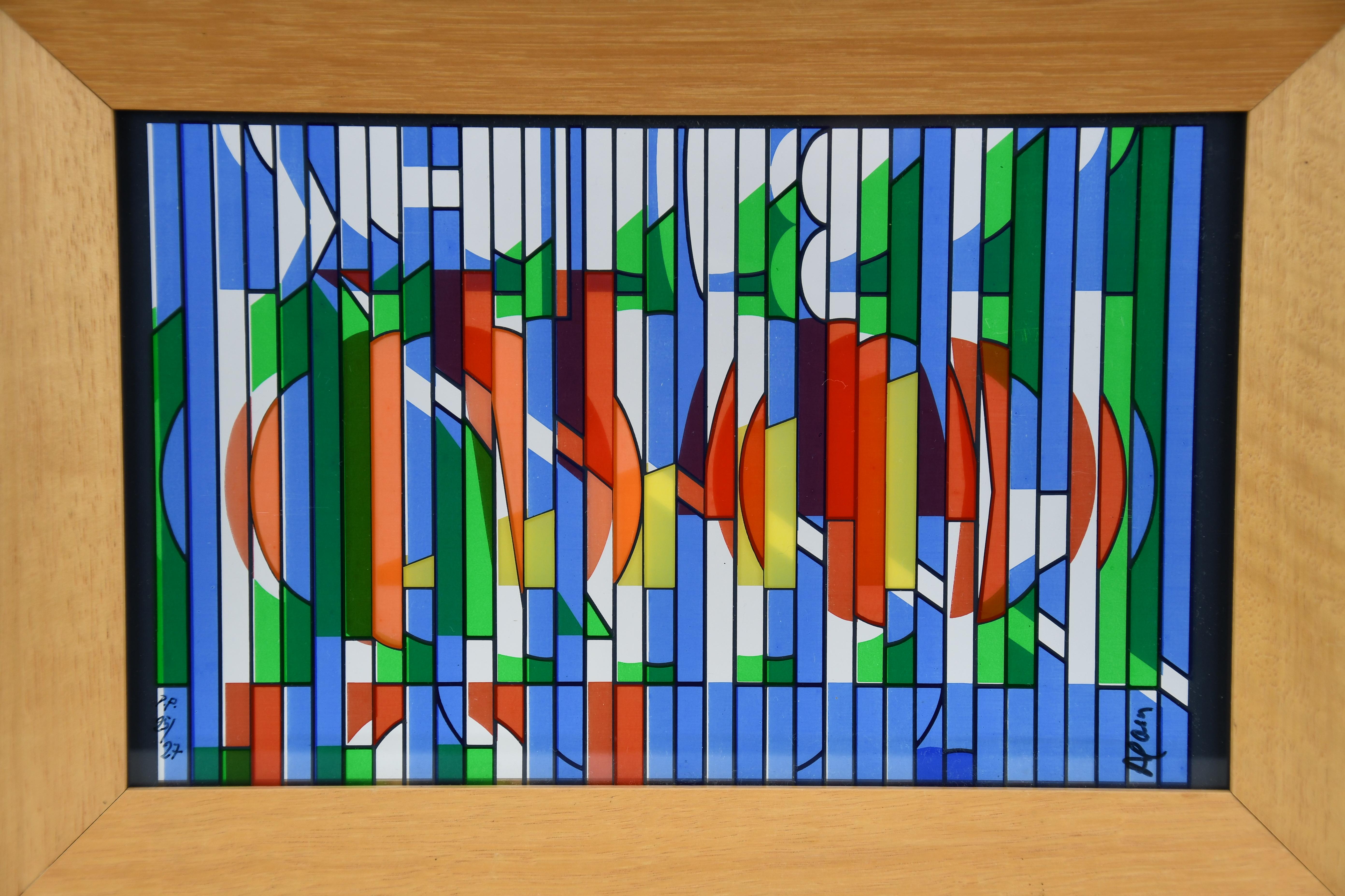 Yaacov Agam — Abstract Kinetic Silkscreen on Glass, Signed and Numbered 25/27 en venta 4