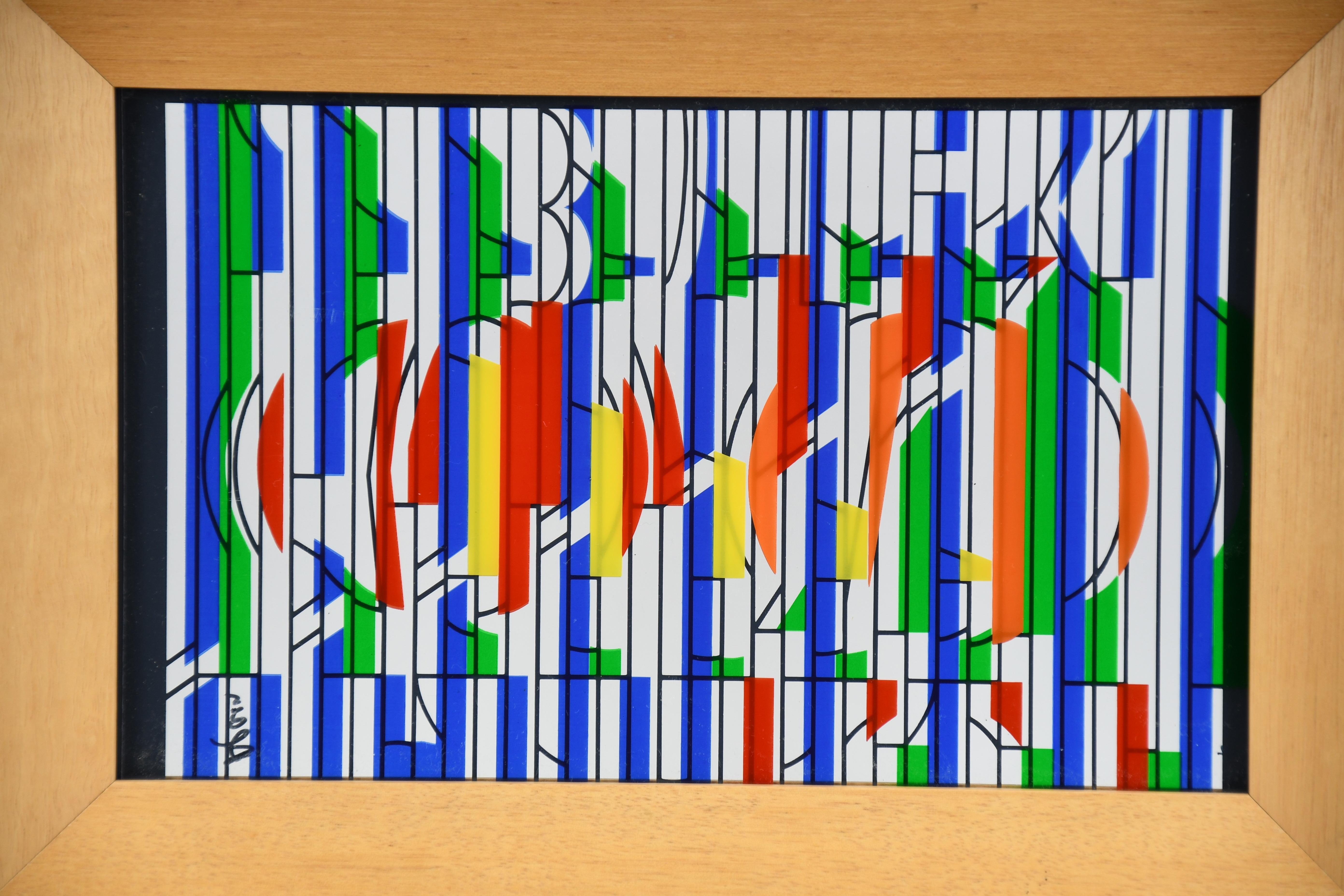 Yaacov Agam — Abstract Kinetic Silkscreen on Glass, Signed and Numbered 25/27 en venta 5