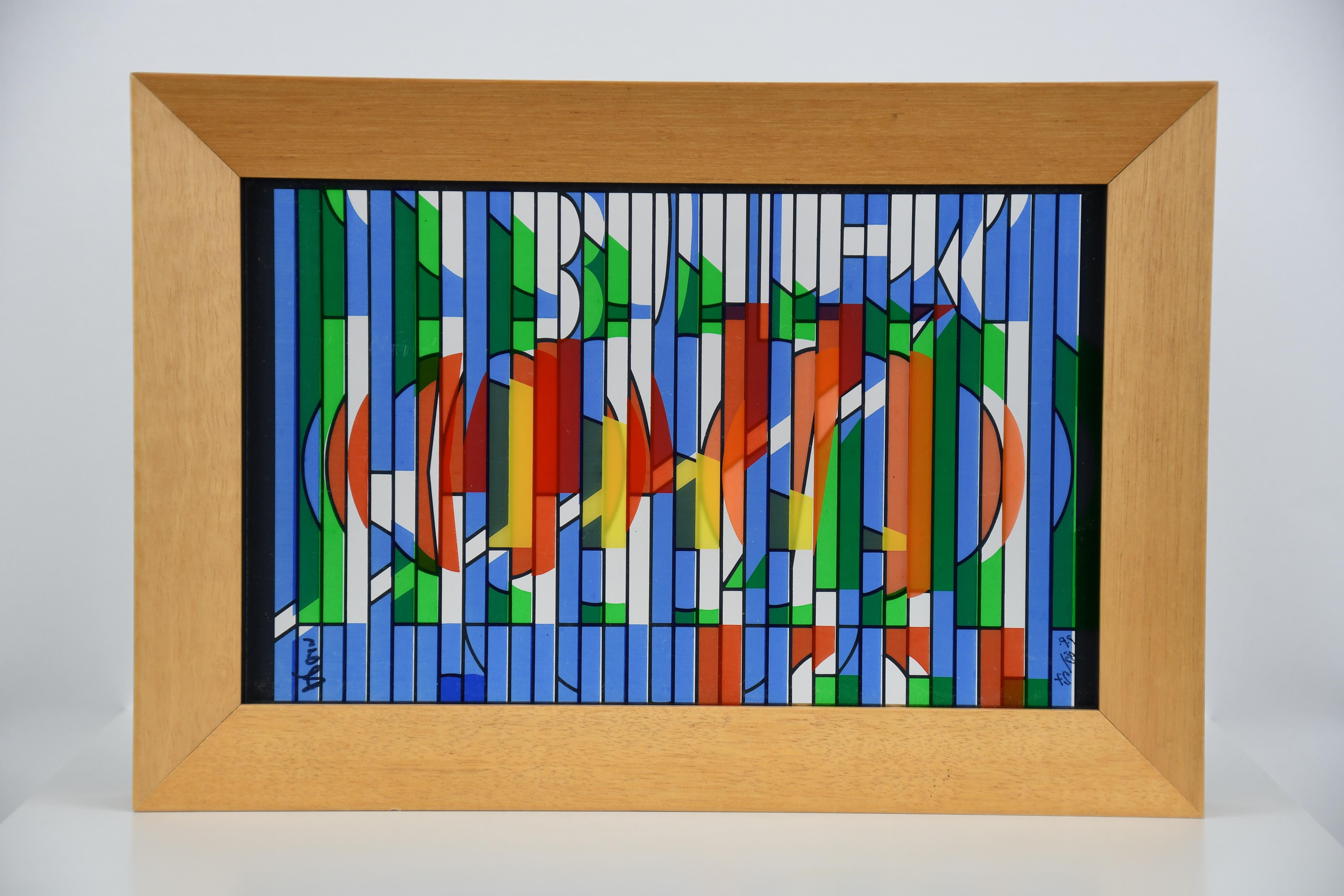 Yaacov Agam — Abstract Kinetic Silkscreen on Glass, Signed and Numbered 25/27 en venta 6