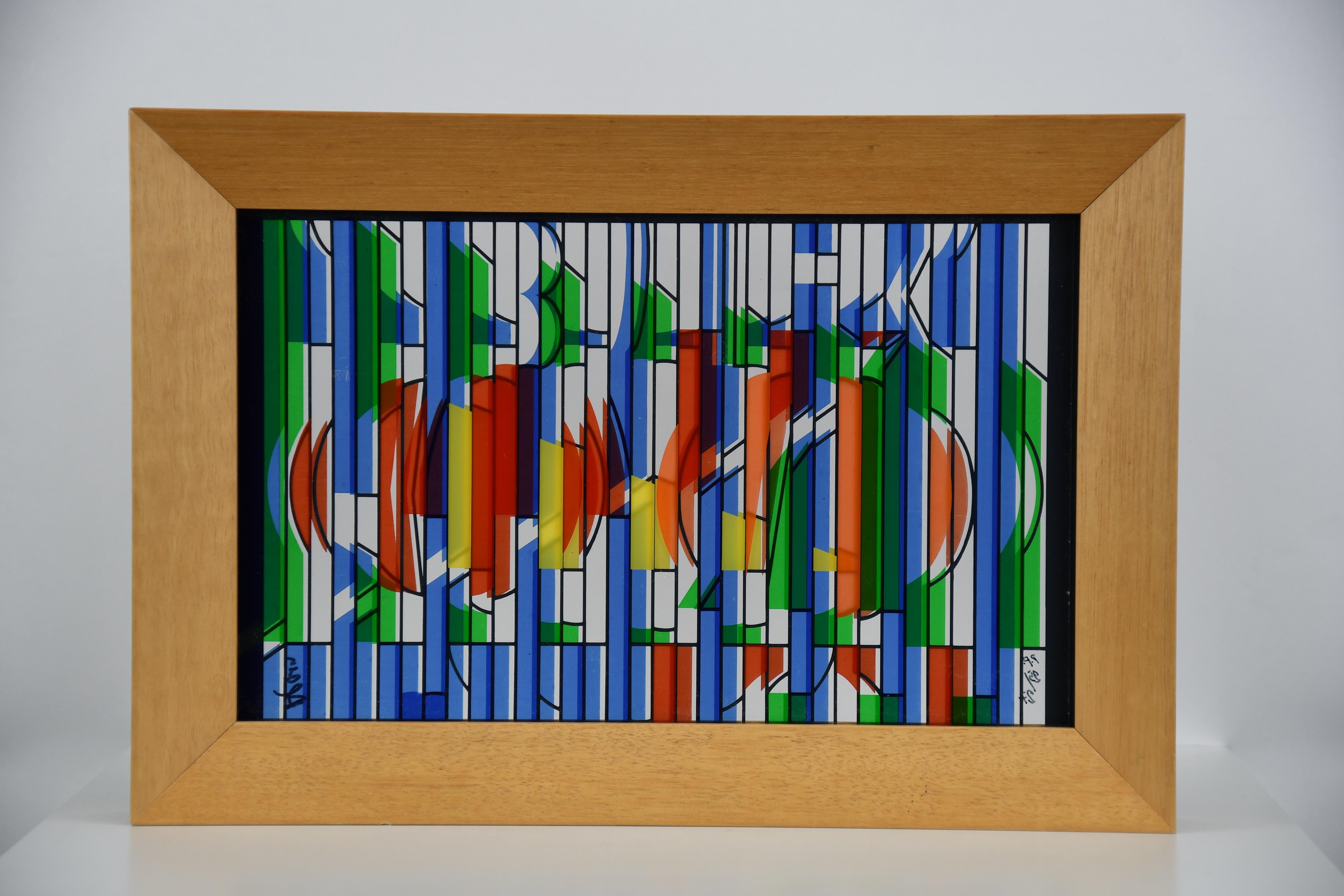 Yaacov Agam — Abstract Kinetic Silkscreen on Glass, Signed and Numbered 25/27 en venta 7