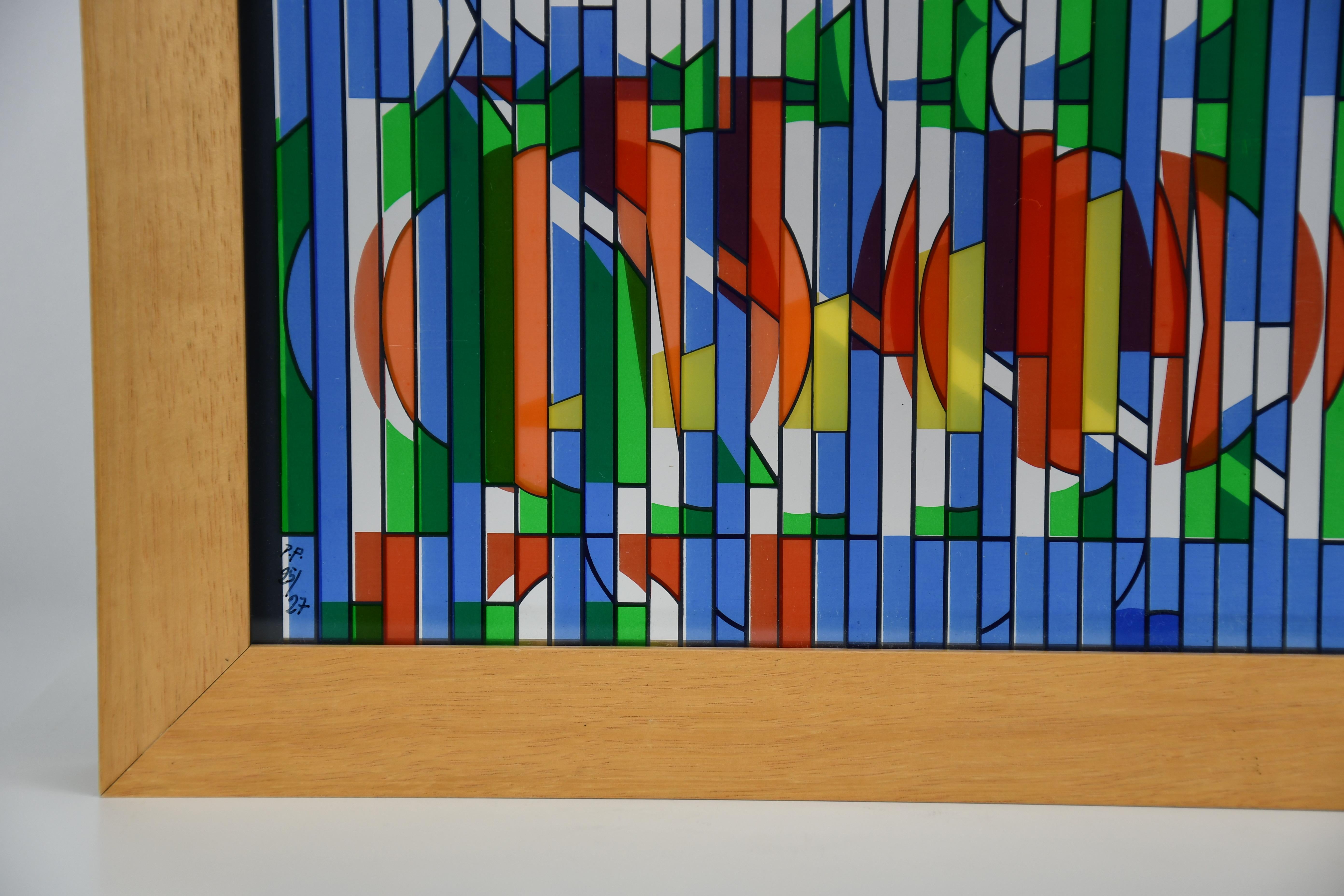 Yaacov Agam — Abstract Kinetic Silkscreen on Glass, Signed and Numbered 25/27 en venta 8