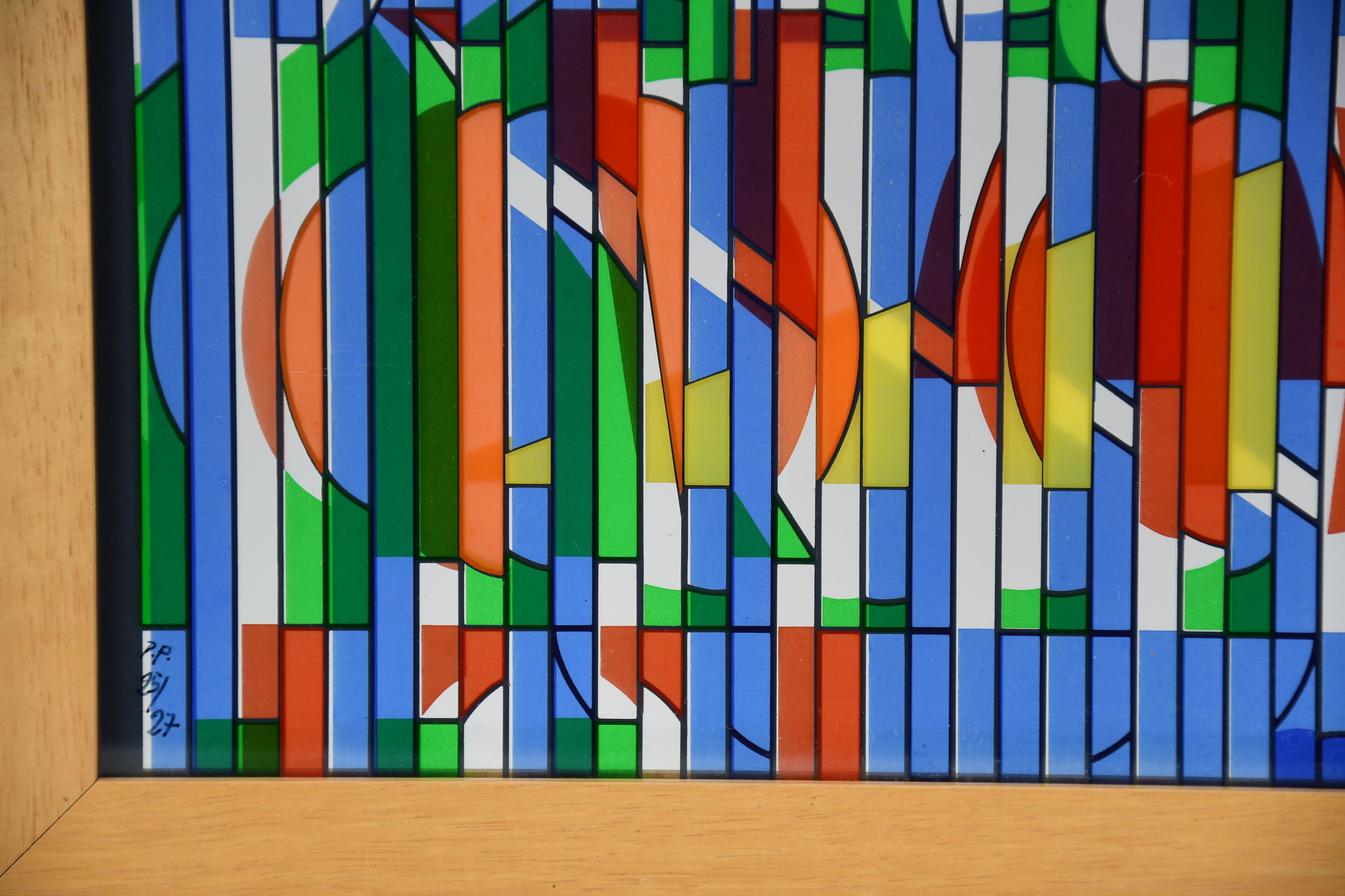 Yaacov Agam — Abstract Kinetic Silkscreen on Glass, Signed and Numbered 25/27

Dimensions: W 33 × H 23 × D 4 cm (W 12.99 × H 9.06 × D 1.57 in)

This striking kinetic artwork by Yaacov Agam is an exceptional example of the artist’s pioneering work in