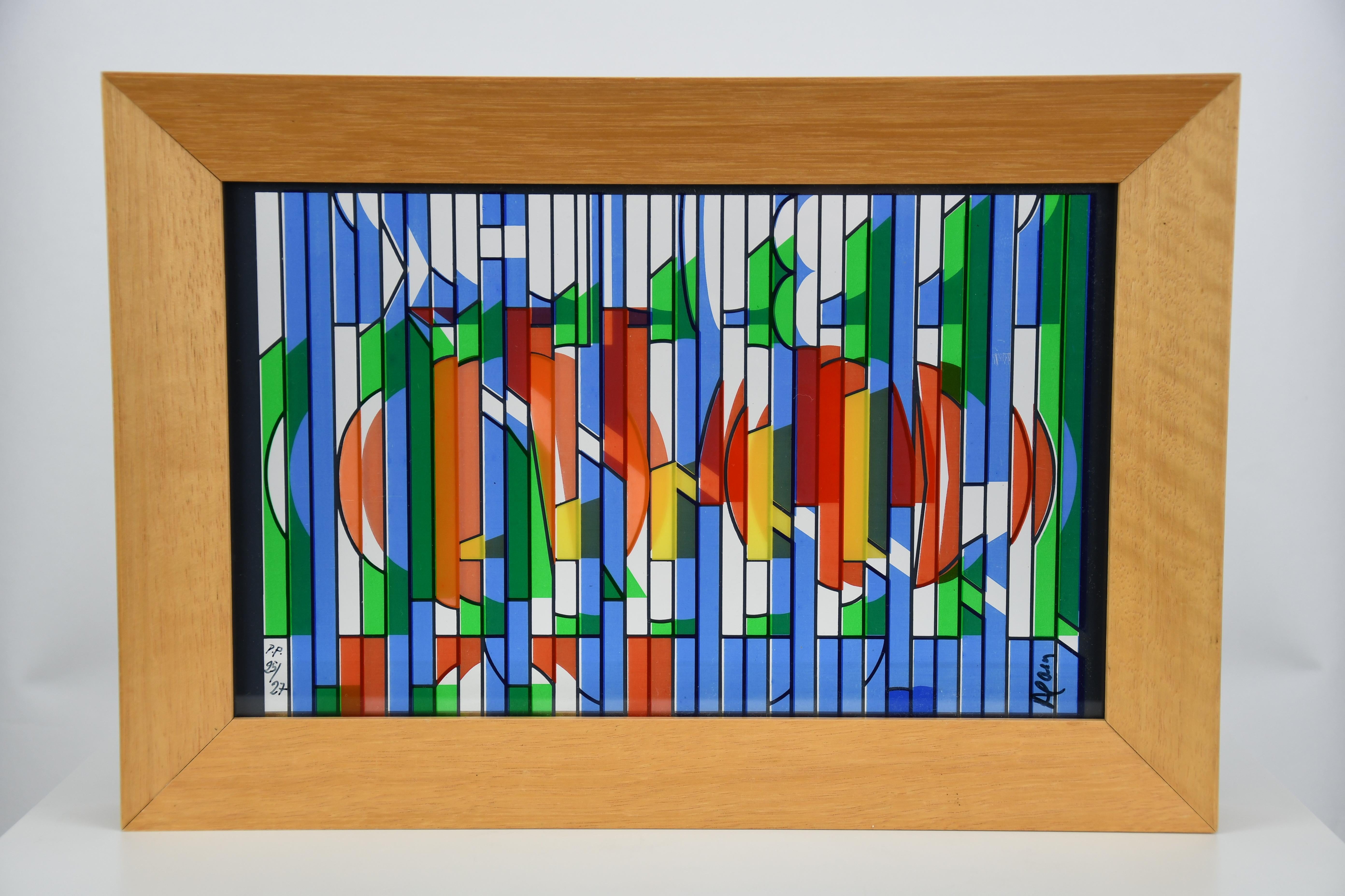 Yaacov Agam — Abstract Kinetic Silkscreen on Glass, Signed and Numbered 25/27 Posmoderno en venta