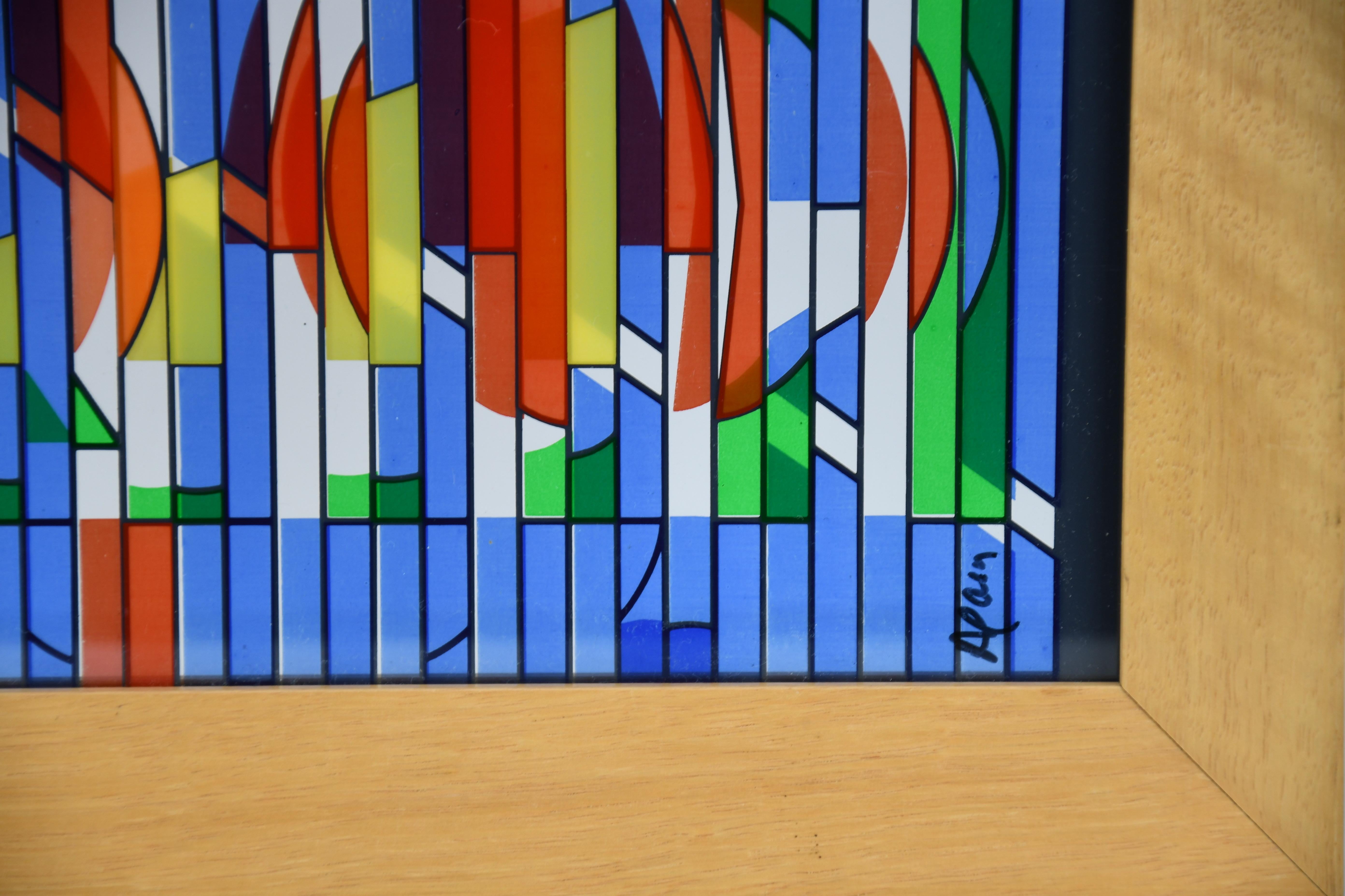 Yaacov Agam — Abstract Kinetic Silkscreen on Glass, Signed and Numbered 25/27 en Bueno estado para la venta en Weesp, NL