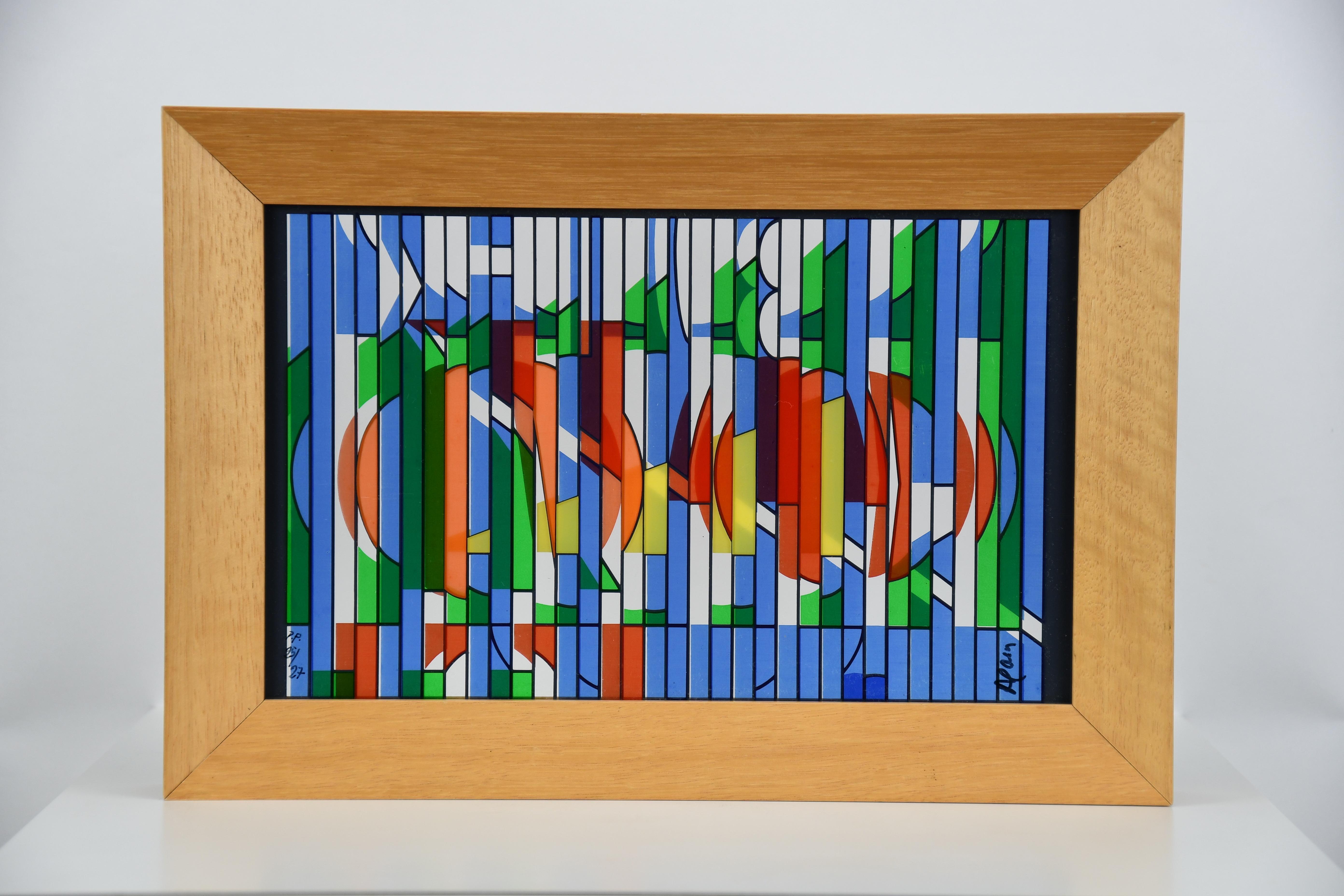 Yaacov Agam — Abstract Kinetic Silkscreen on Glass, Signed and Numbered 25/27 Vidrio en venta