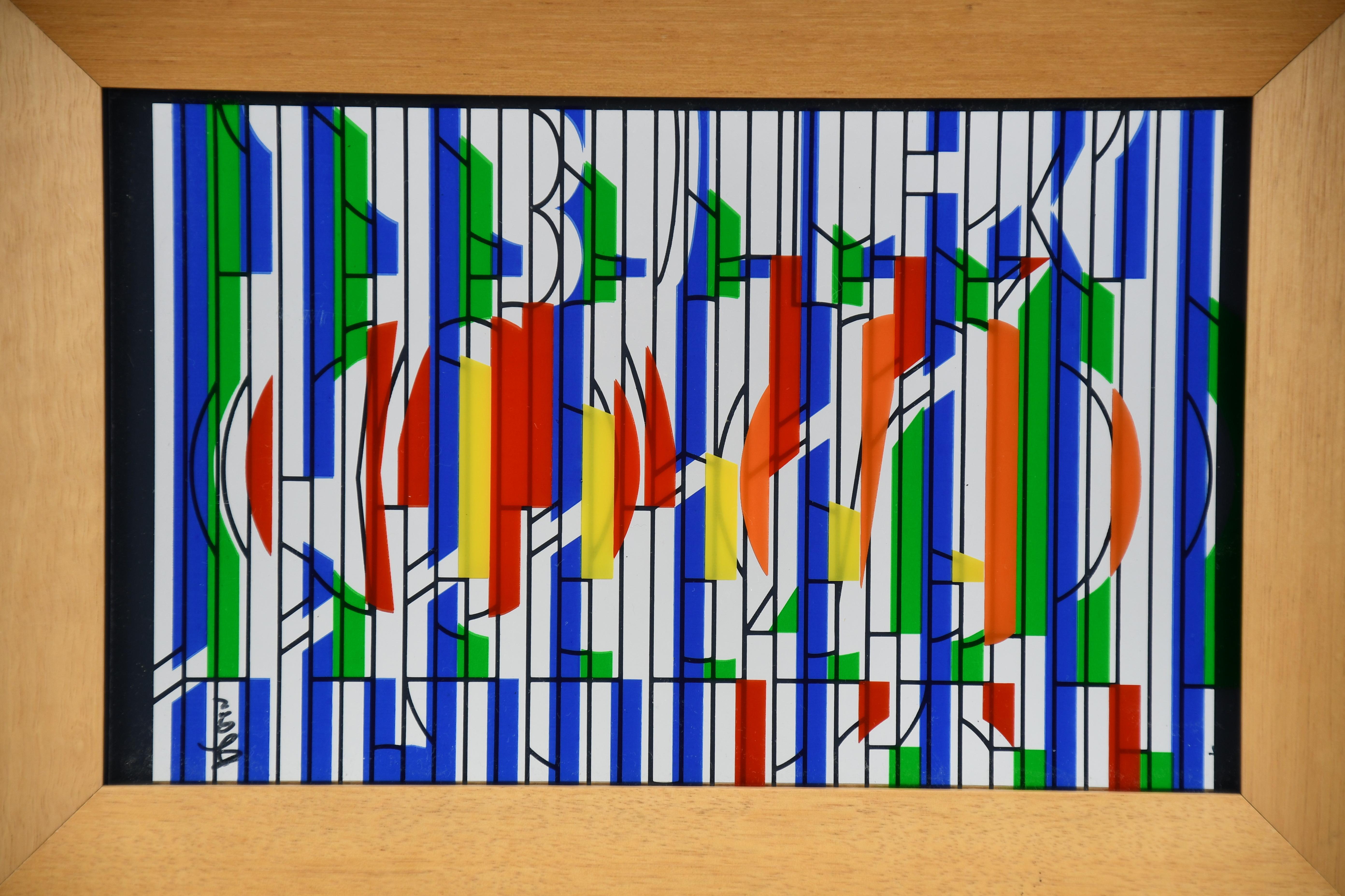 Yaacov Agam — Abstract Kinetic Silkscreen on Glass, Signed and Numbered 25/27 en venta 2