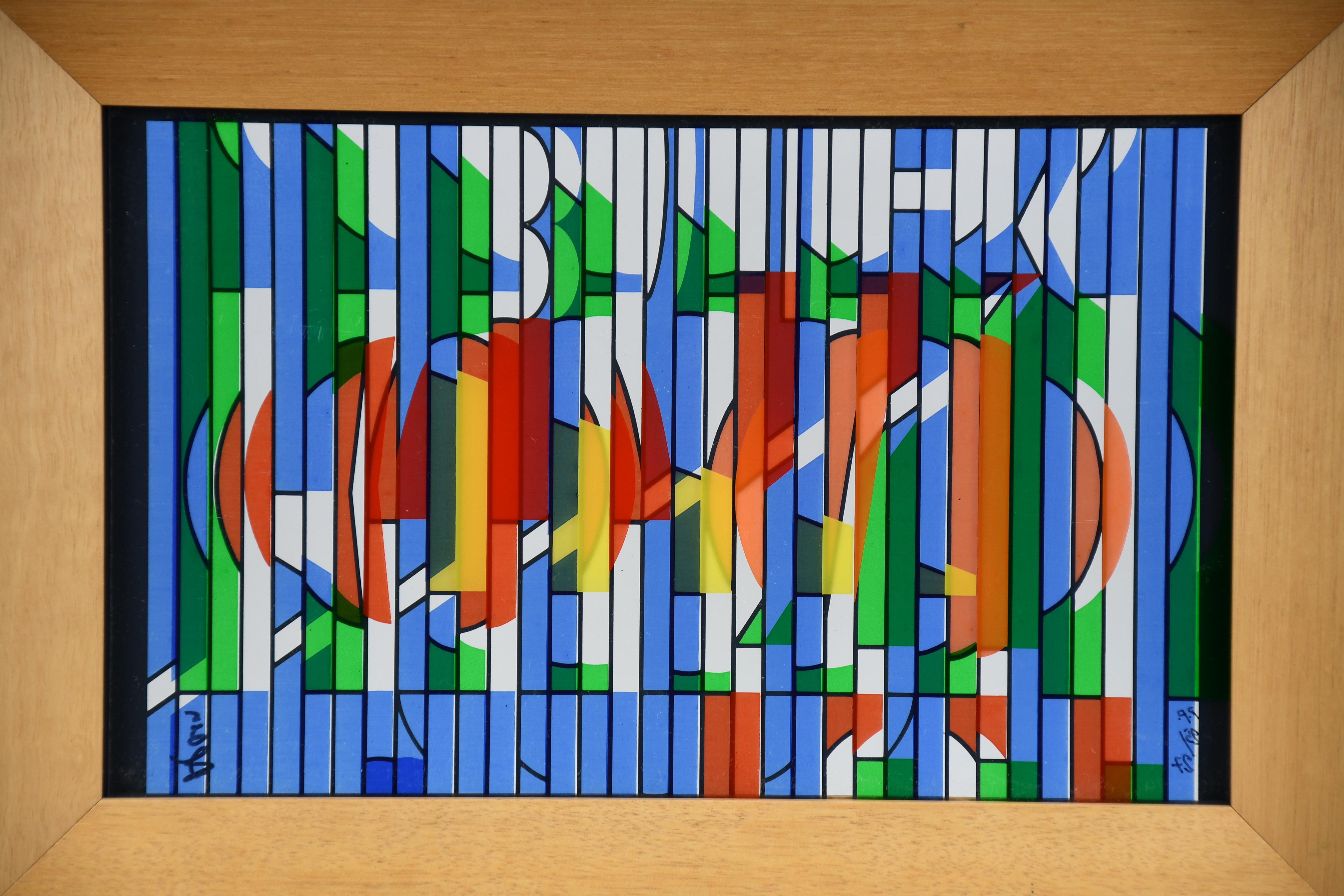 Yaacov Agam — Abstract Kinetic Silkscreen on Glass, Signed and Numbered 25/27 en venta 3
