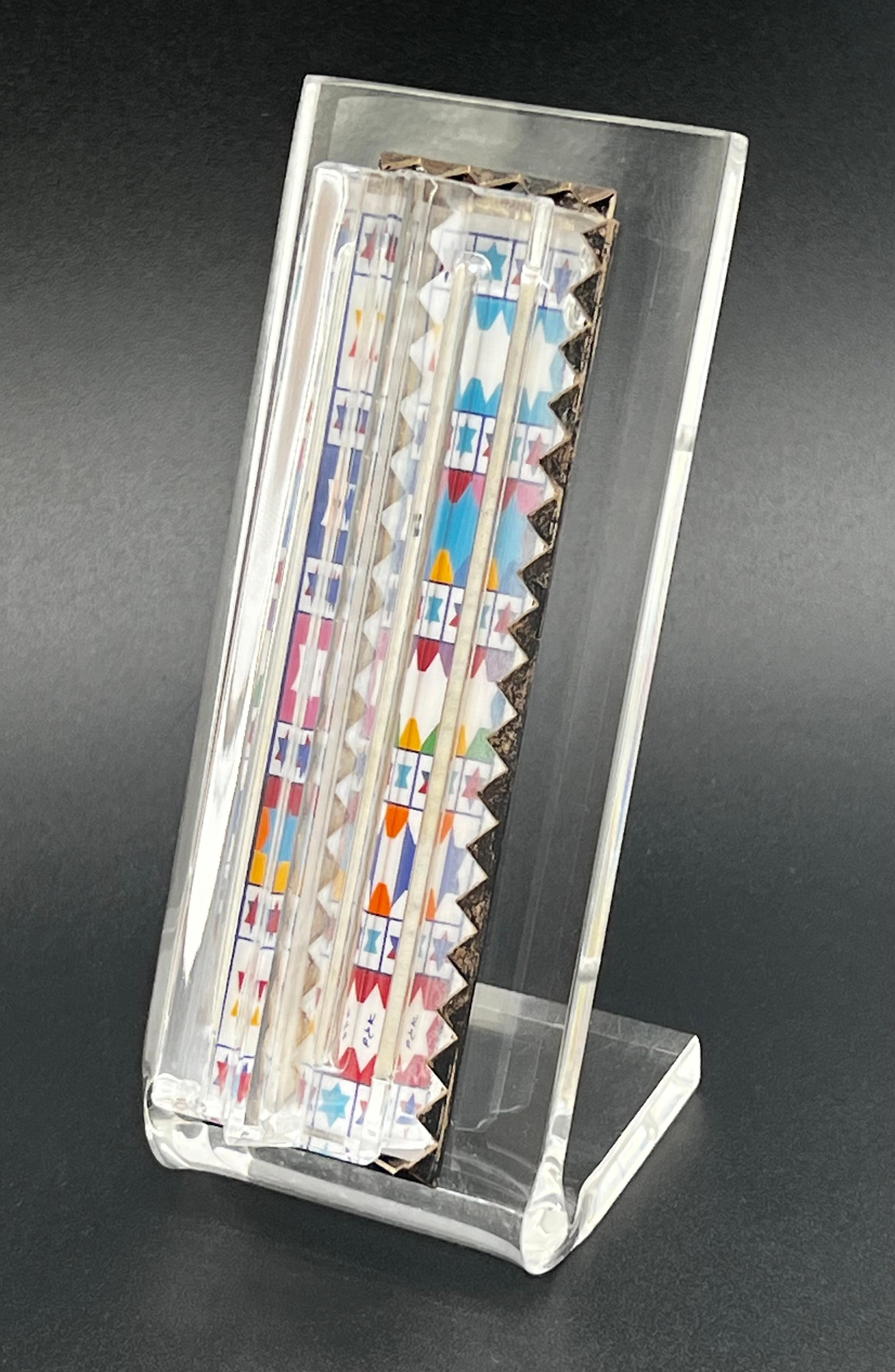 Yaacov Agam & Daum Judaica Art Glass & Sterling Silver Mezuzah 3