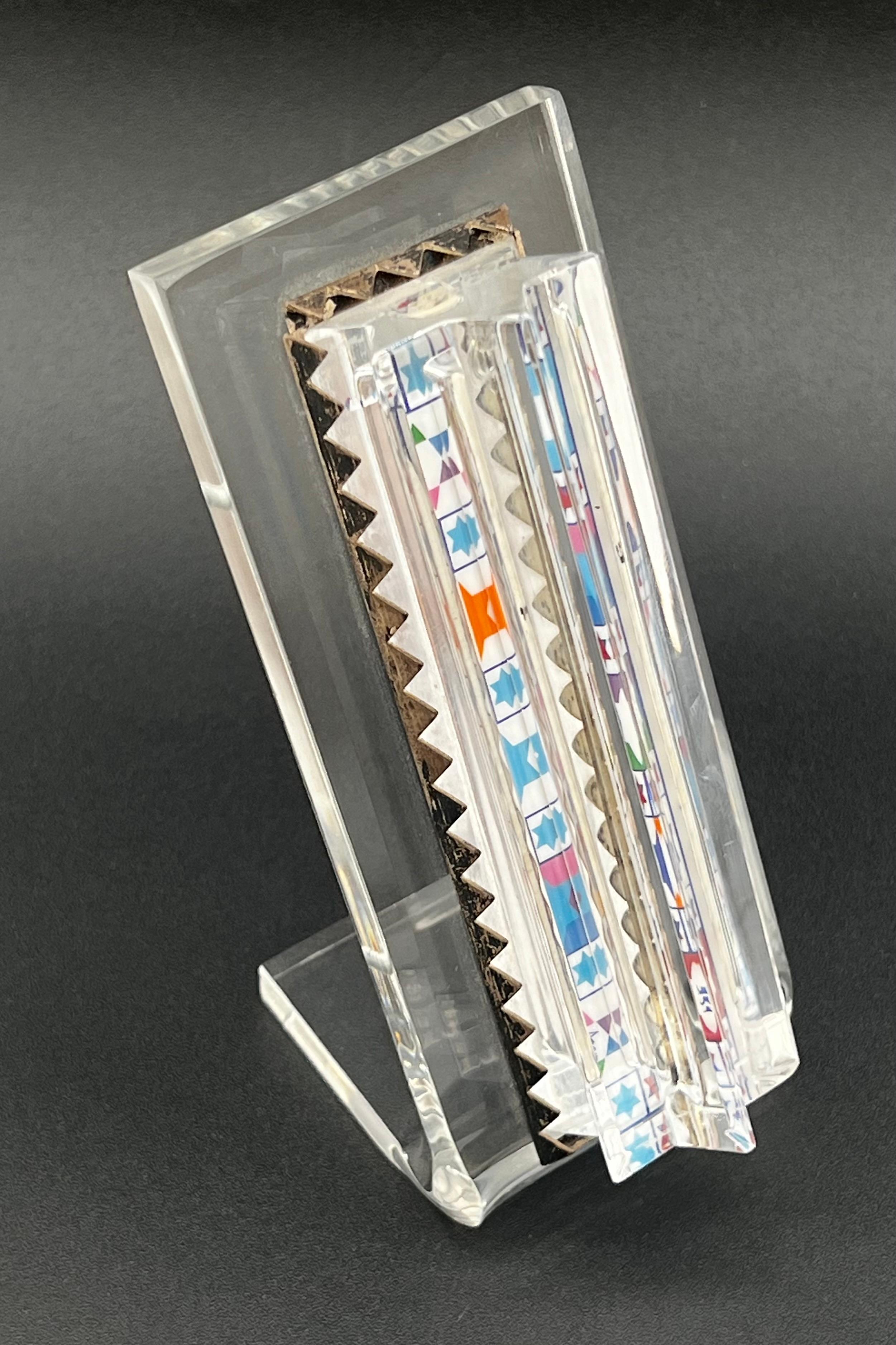 Yaacov Agam & Daum Judaica Art Glass & Sterling Silver Mezuzah 6