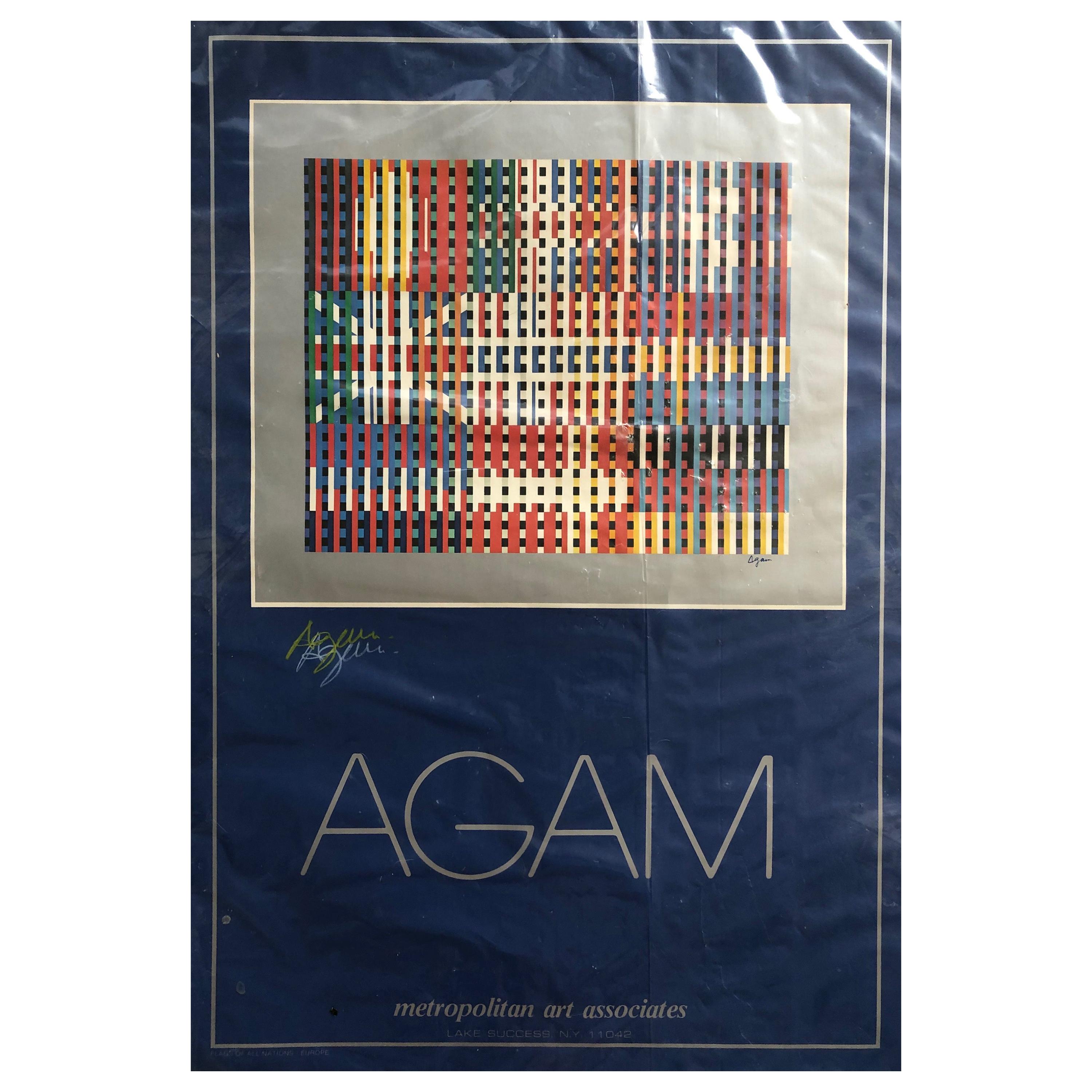 Yaacov Agam "Flags of All Nations" Double Signed in Color Pencil Poster