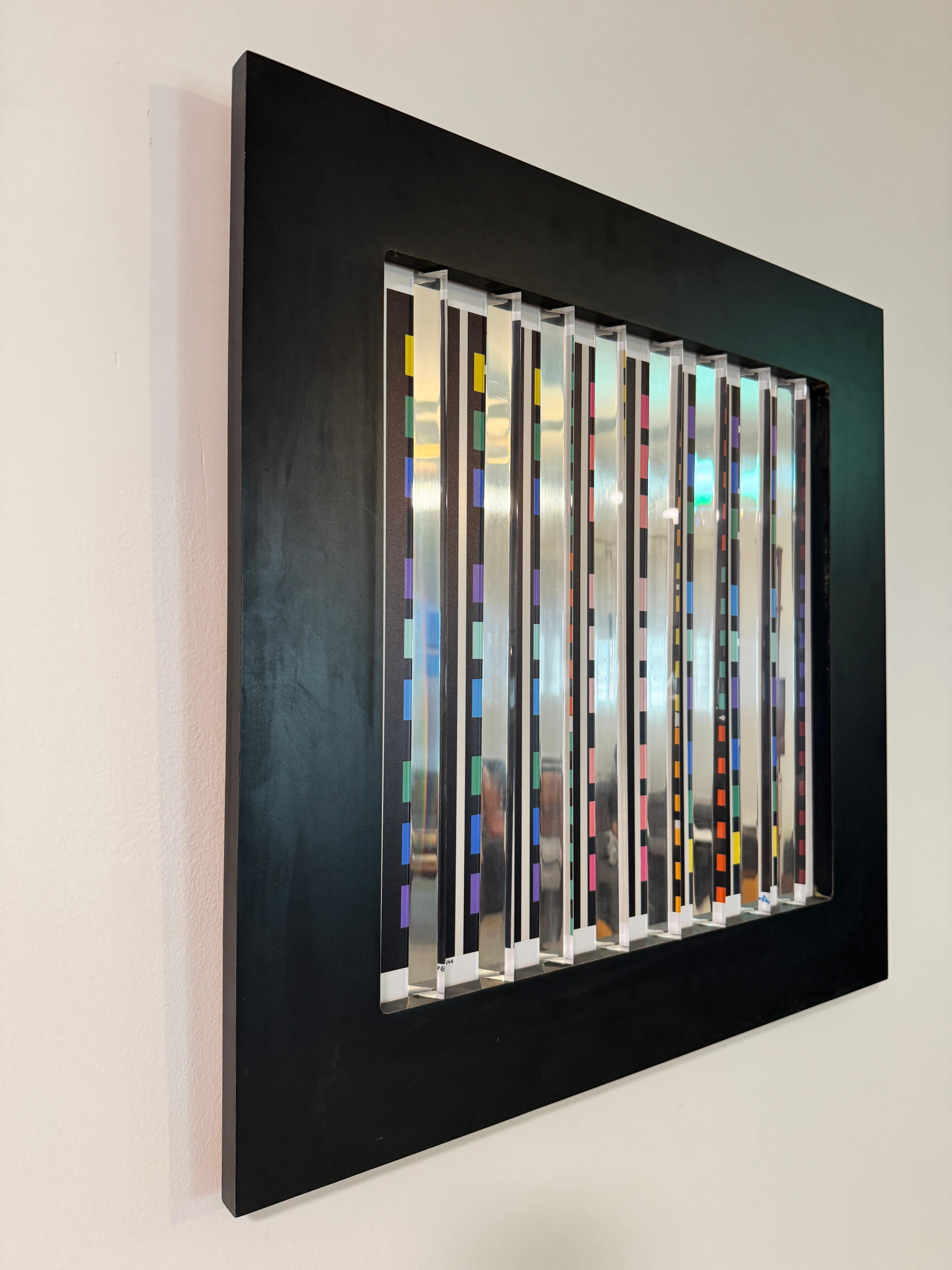 Night Lights - kinetic art, geometric abstract - Brown Abstract Print by Yaacov Agam