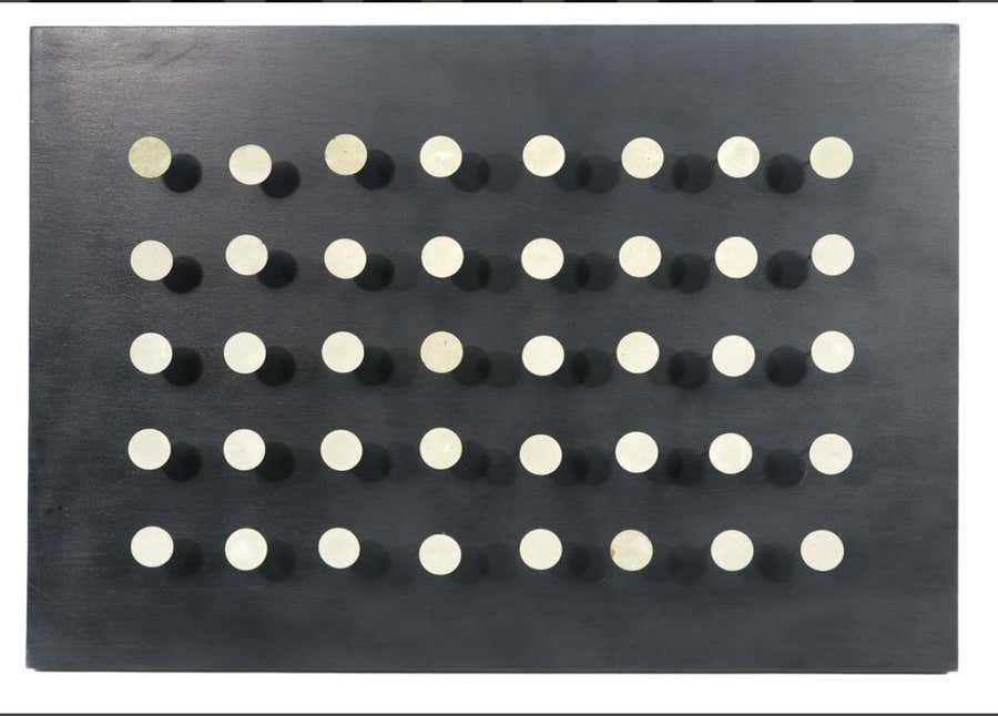 Tactile Bleu - Mixed, Media, Oil on board with springs, 40 painted metal discs